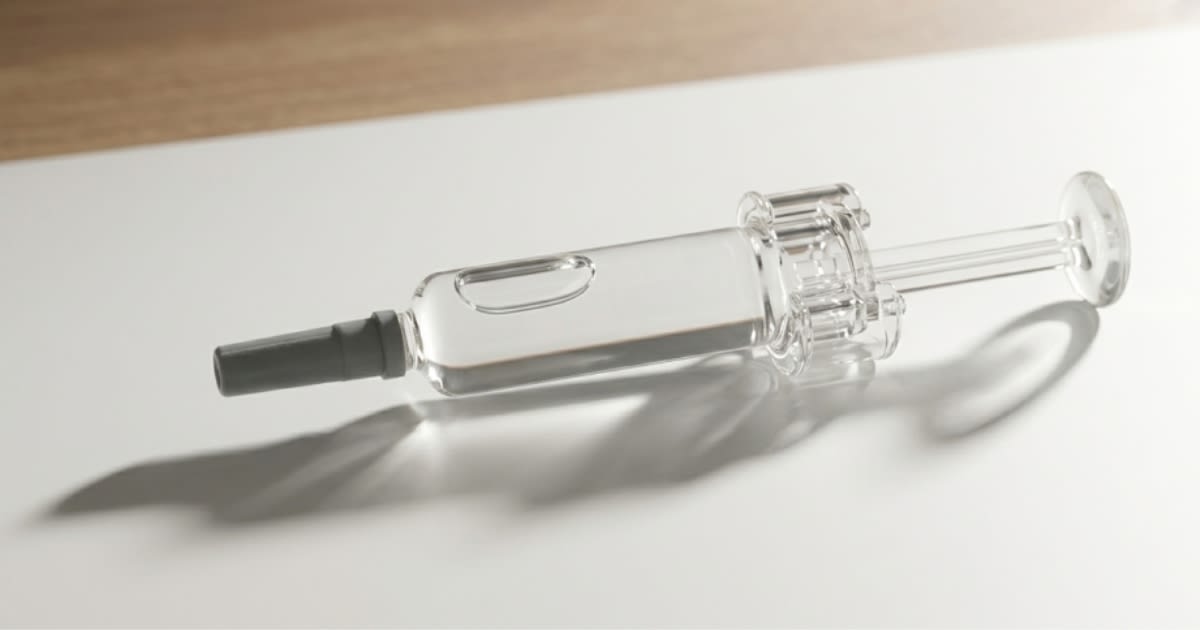 Stylo injecteur de biologique sur surface blanche de laboratoire