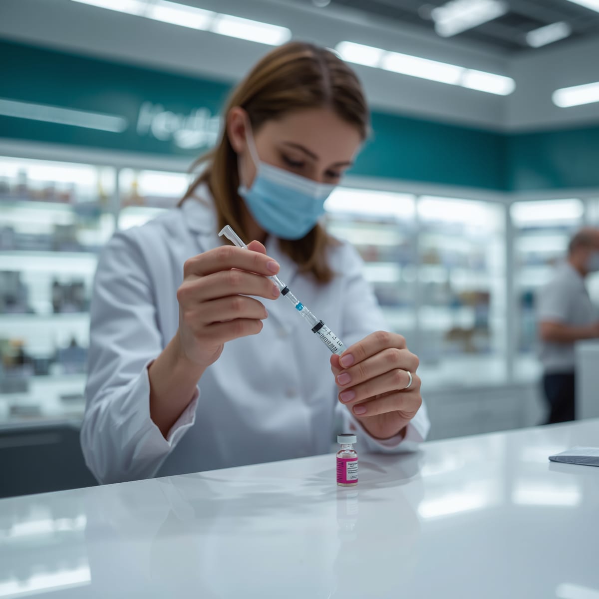Pharmacien préparant une vaccination antigrippale