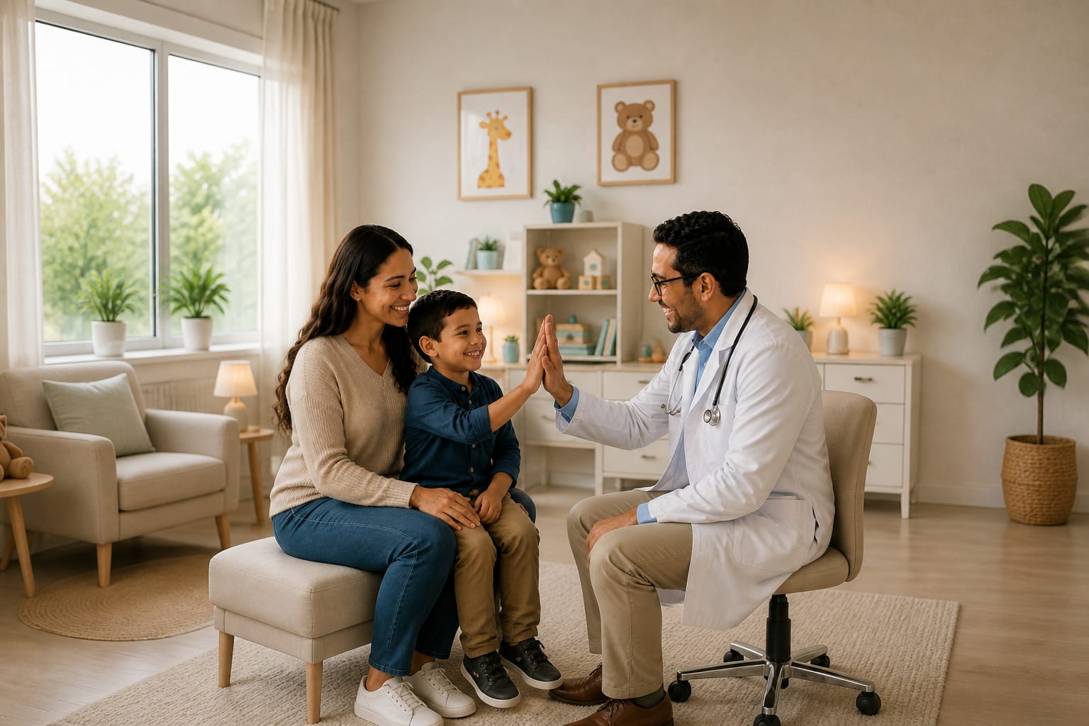 Familia conversando con su pediatra