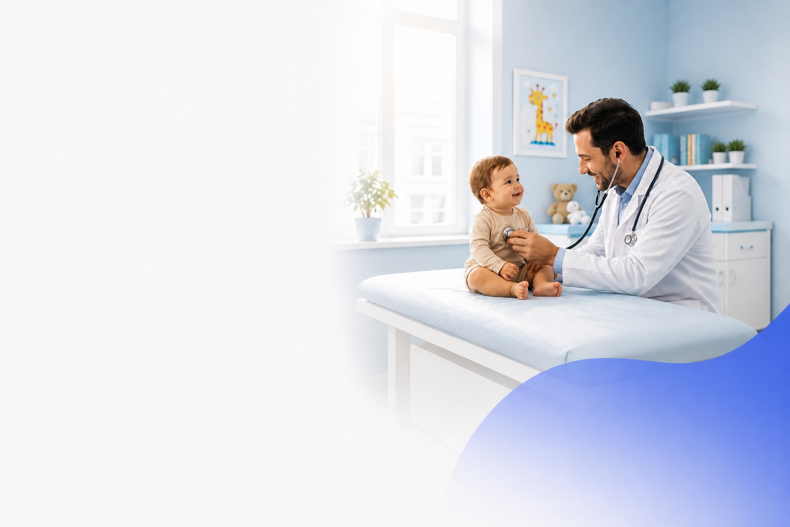 Pediatra atendiendo a un bebé