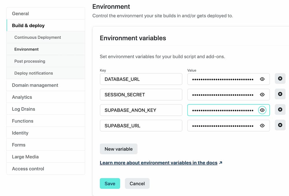 screenshot of env vars in Netlify UI