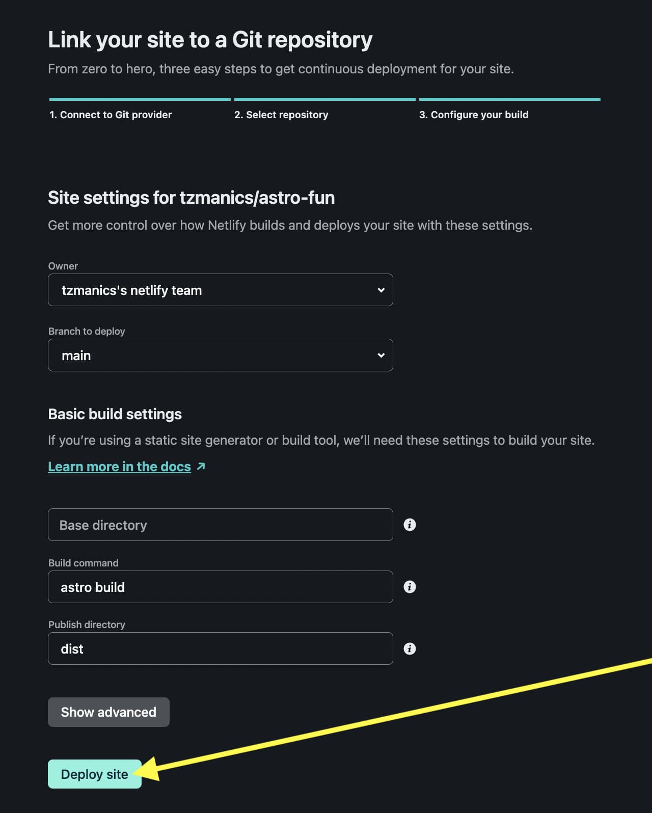 site settings menu