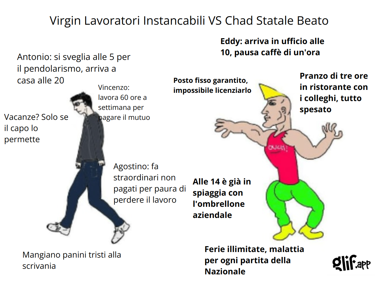 Output for the Glif "Virgin vs Chad Meme Generator (in Italiano)"