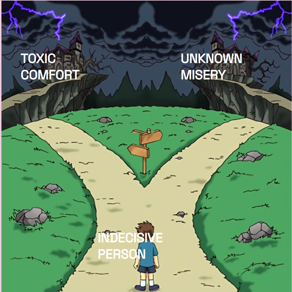 Output for the Glif "Dramatic Crossroads 😈 - Meme Generator"