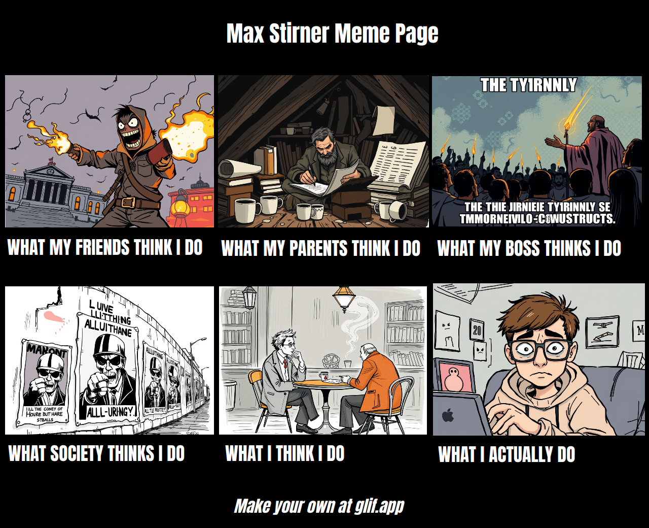 Output for the Glif "What People Think I Do Meme "
