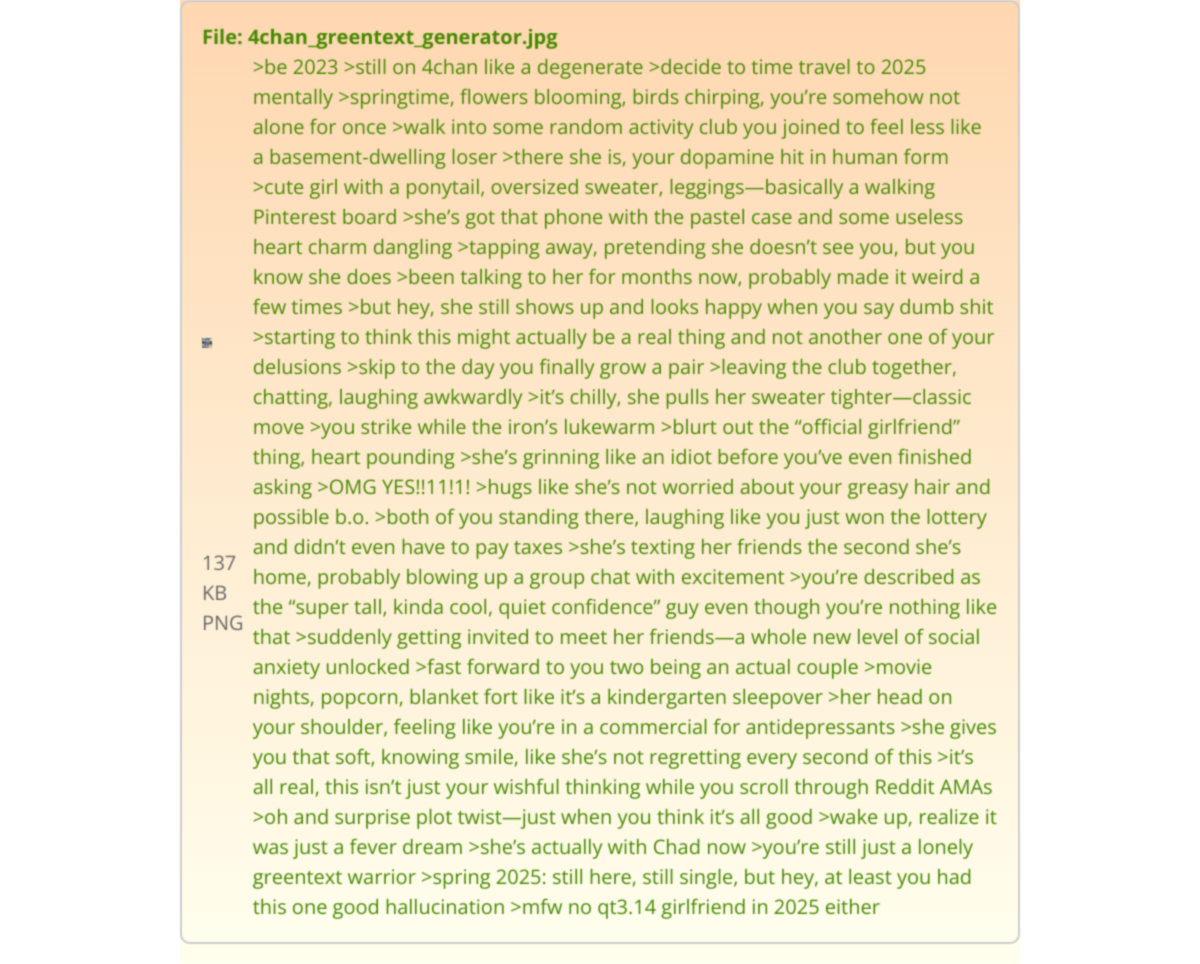Output for the Glif "4Chan Greentext Generator (but Image Works)"