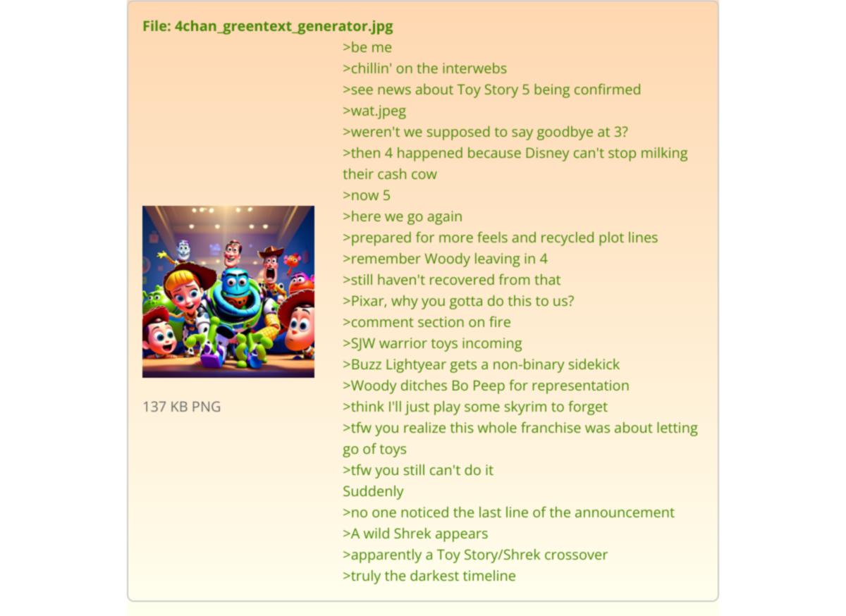 Output for the Glif "4Chan Greentext Generator (but Image Works)"
