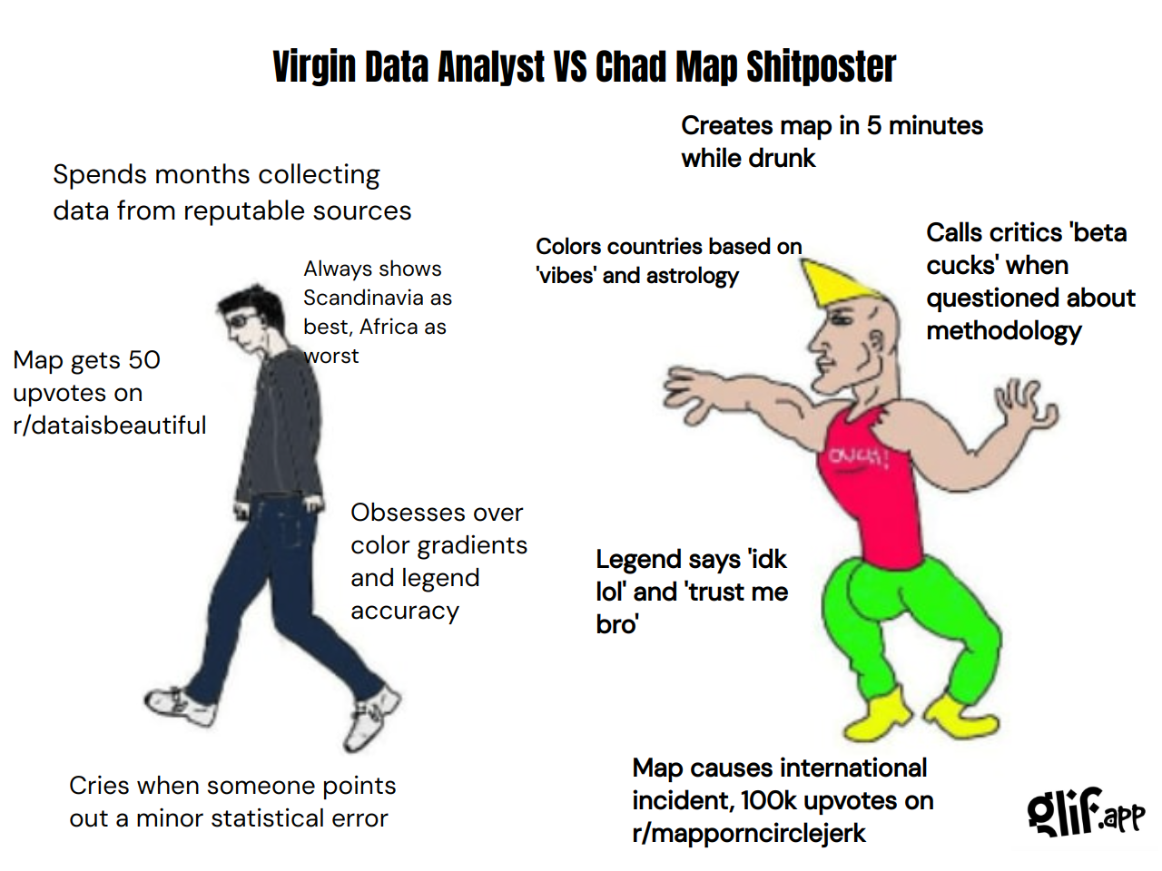 Output for the Glif "Virgin vs Chad Meme Generator"