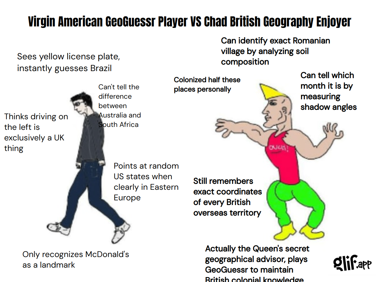 Output for the Glif "Virgin vs Chad Meme Generator"