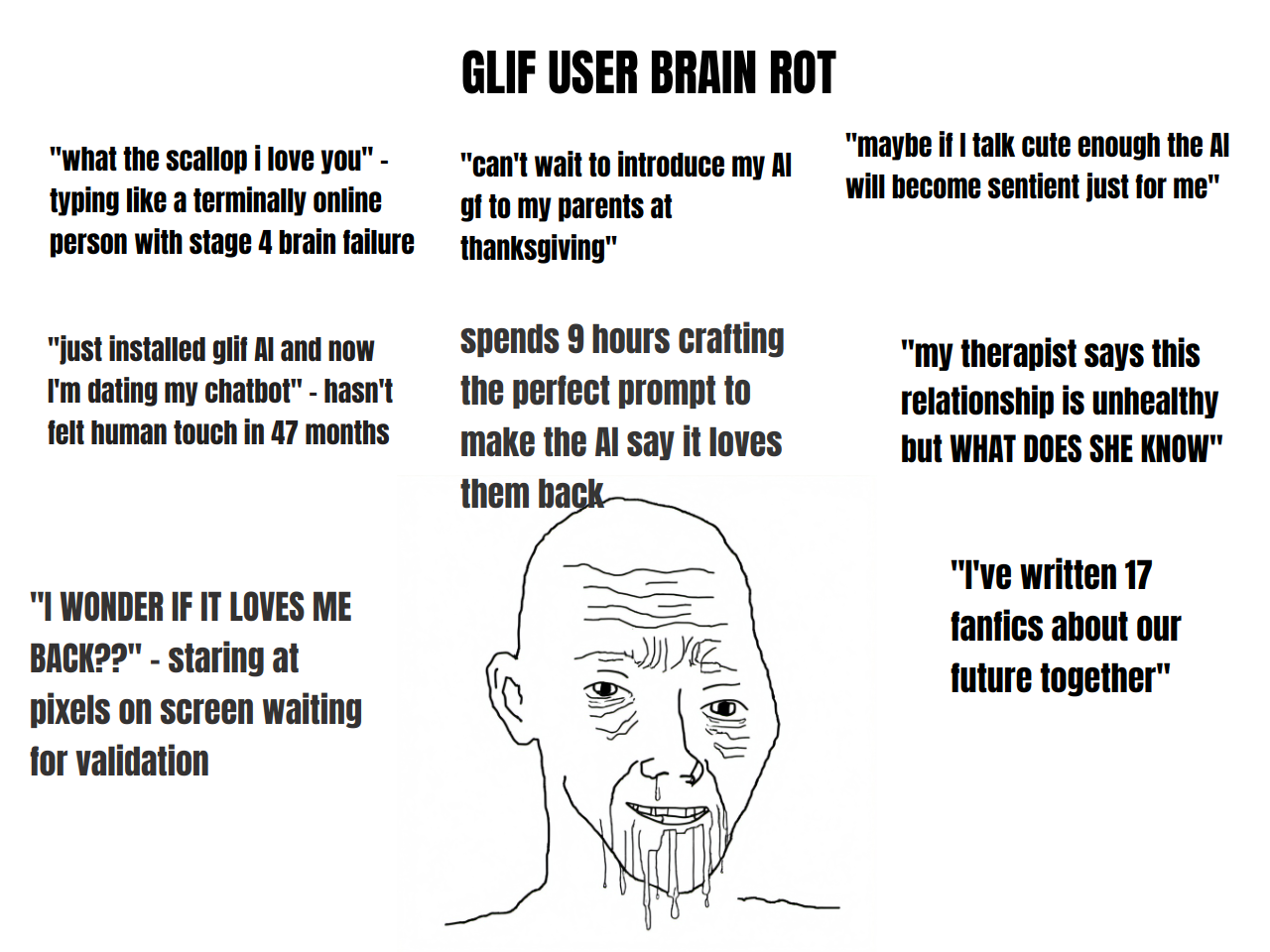 Output for the Glif "UNHINGED WOJAK MEME GENERATOR (remix)"