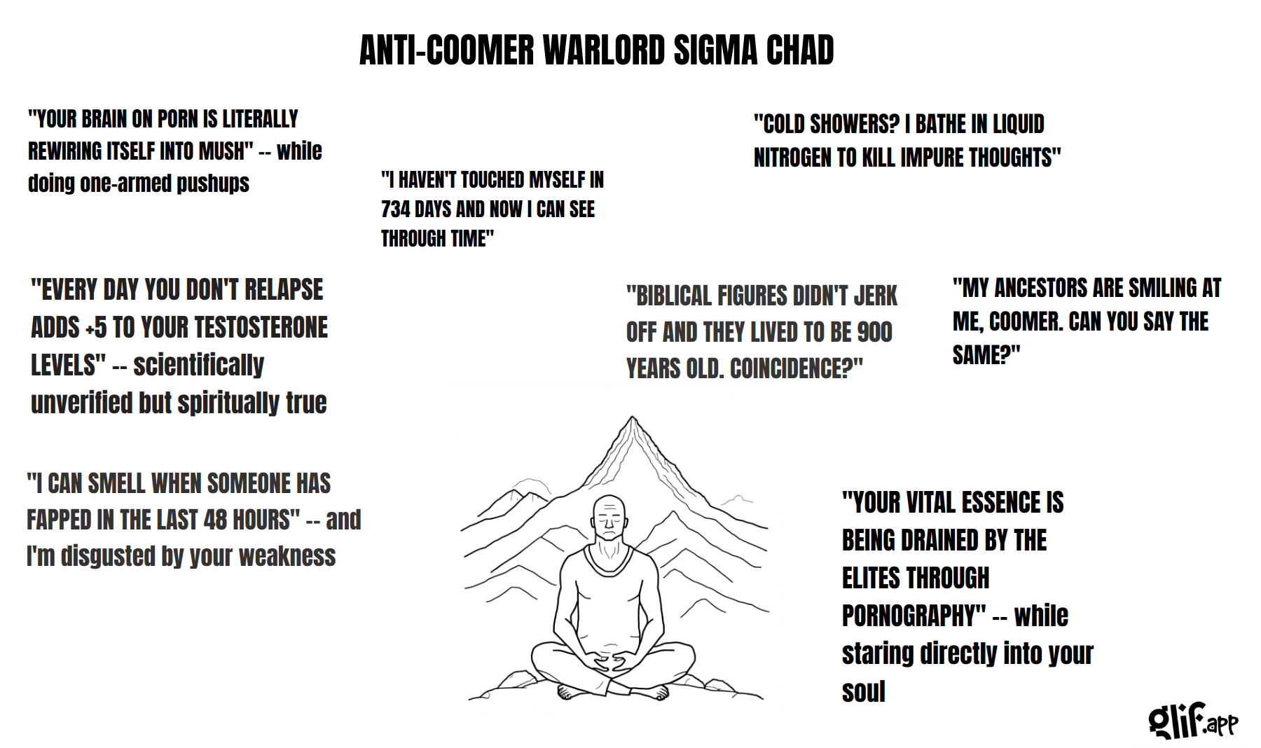 Output for the Glif "UNHINGED CHAD WOJAK MEME GENERATOR"