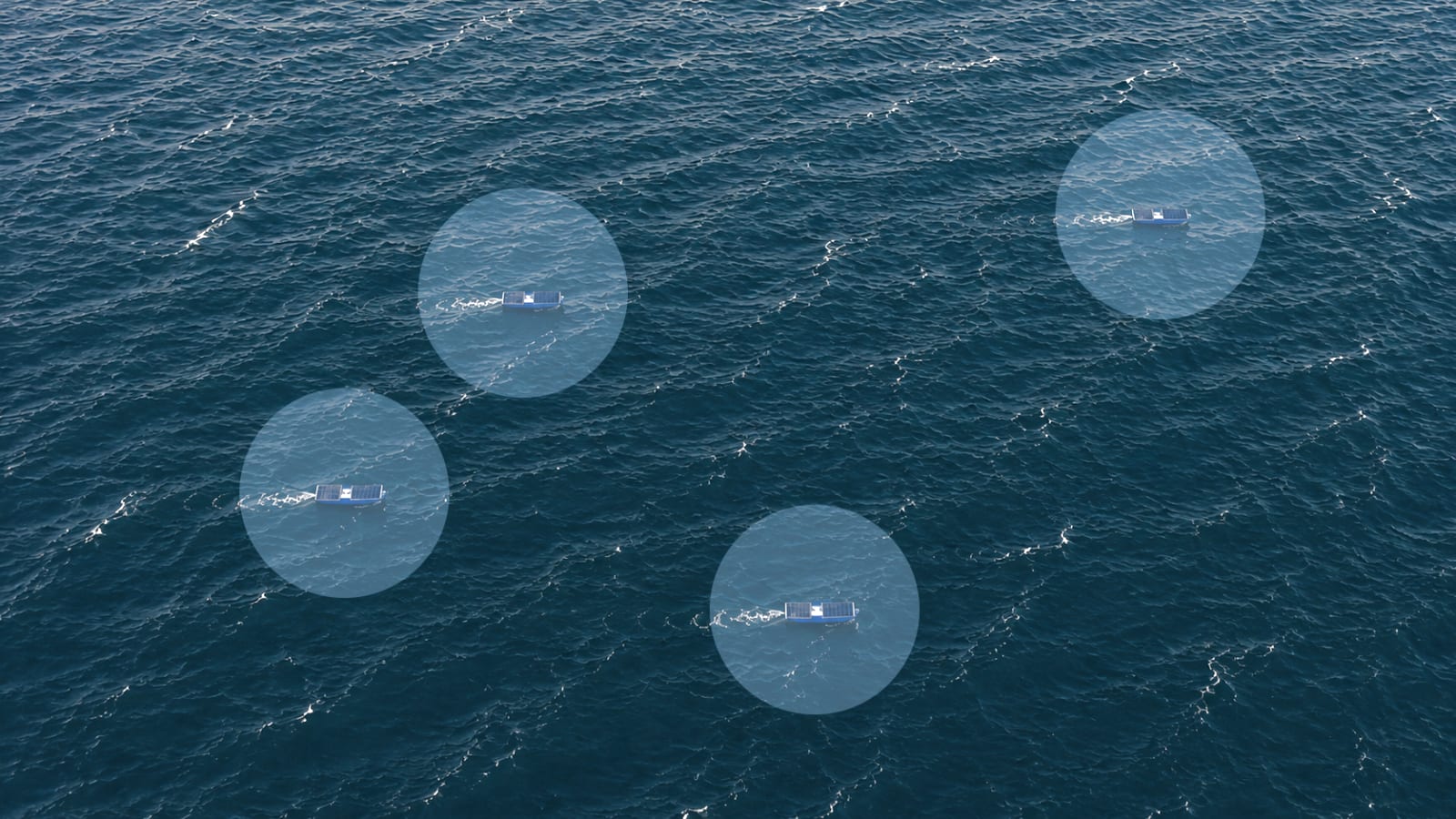 Scout USV autonomous surface vehicle holding station offshore, seen from above