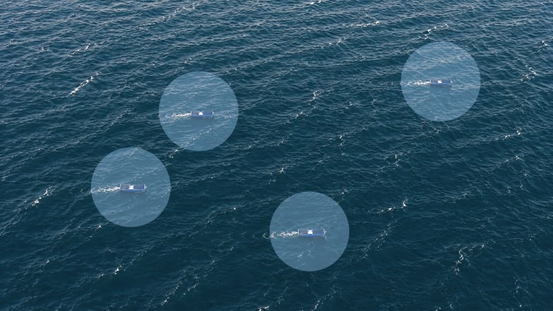 Scout USV on station, seen from a drone