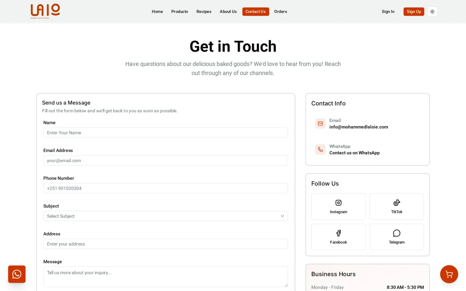 The contact page