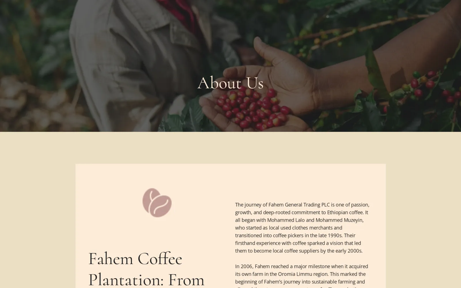 The about page with the company timeline