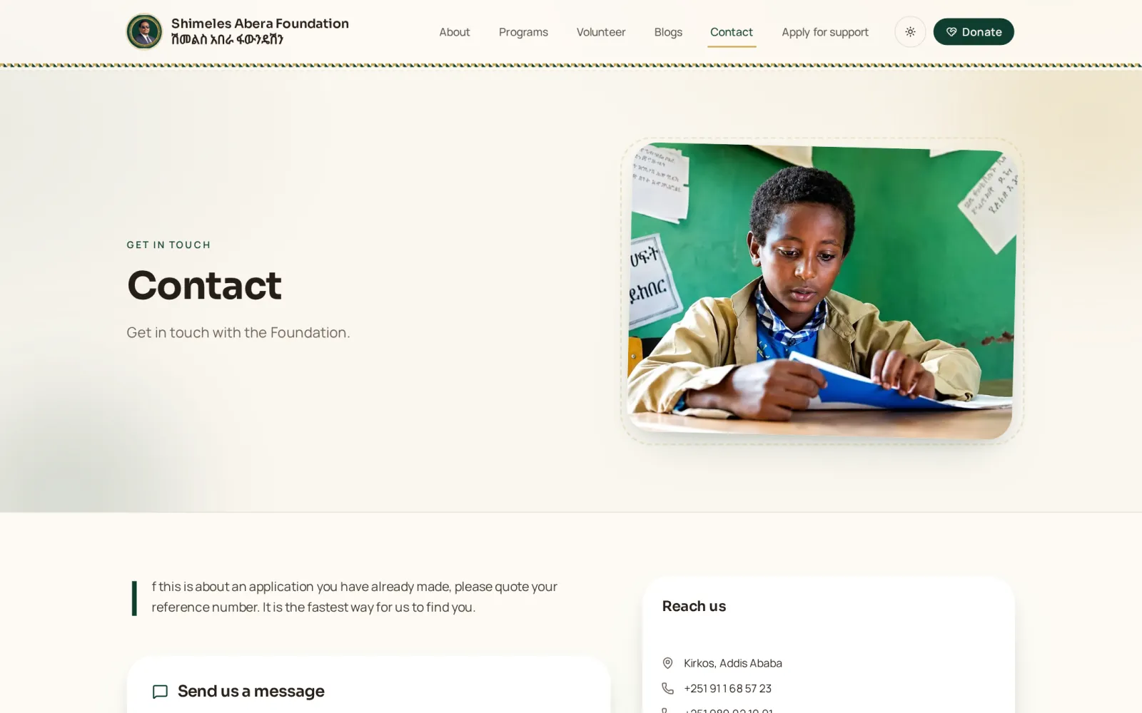 The contact page with offices and subjects
