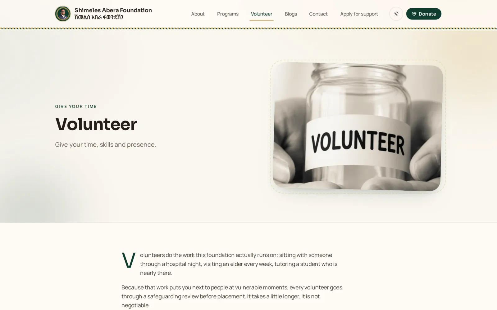 The volunteer application with skills and availability