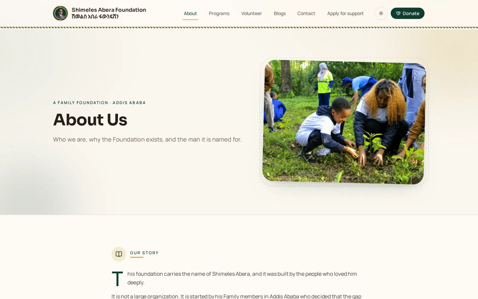 The about page describing the Foundation’s programme pillars