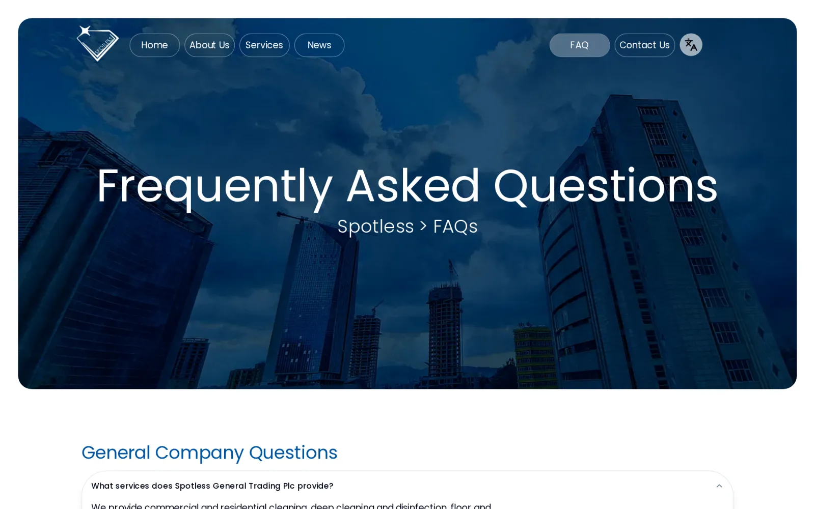 The grouped FAQ page