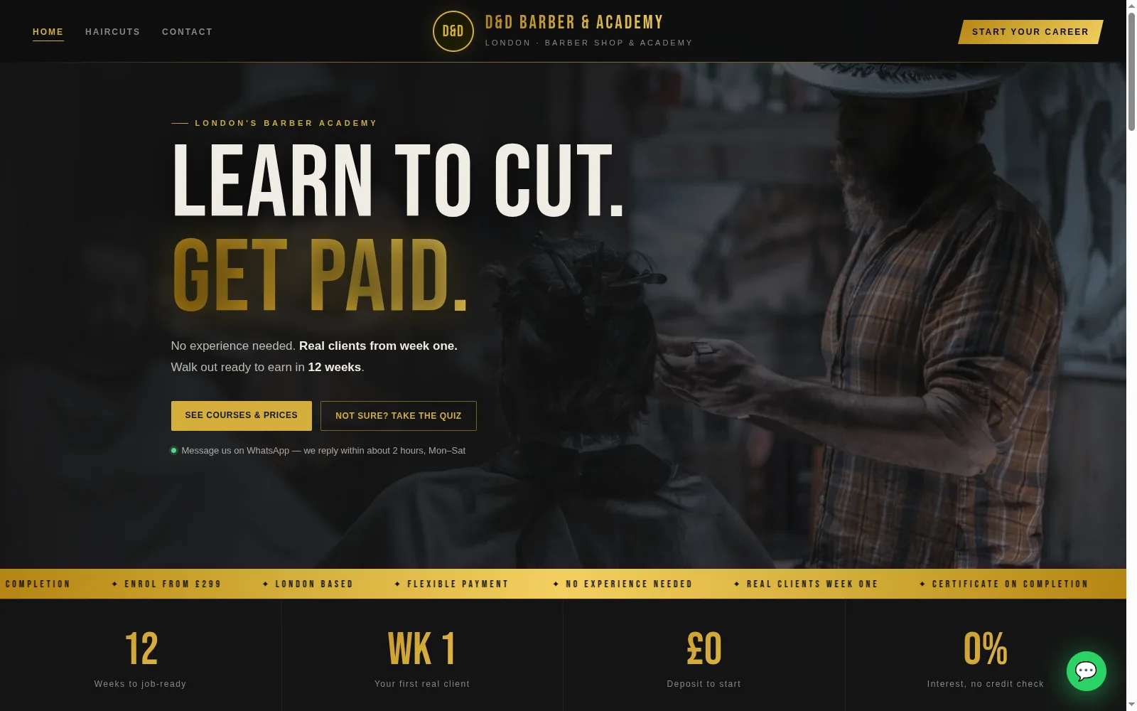 D&D Barber Academy courses landing page