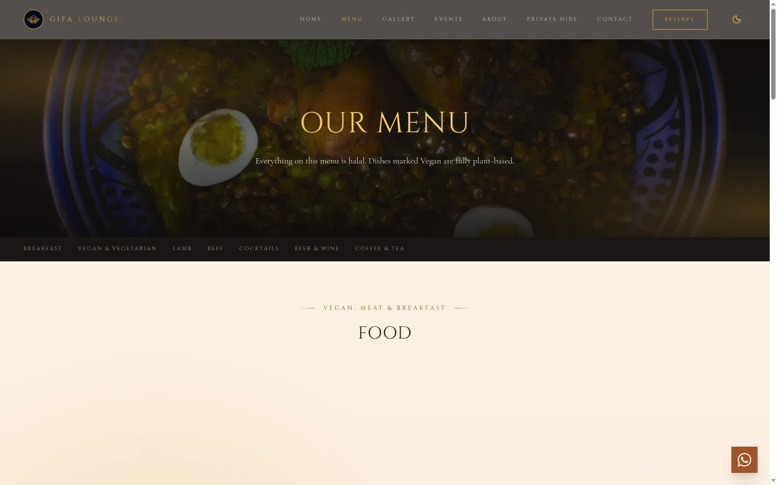 Gifa menu page