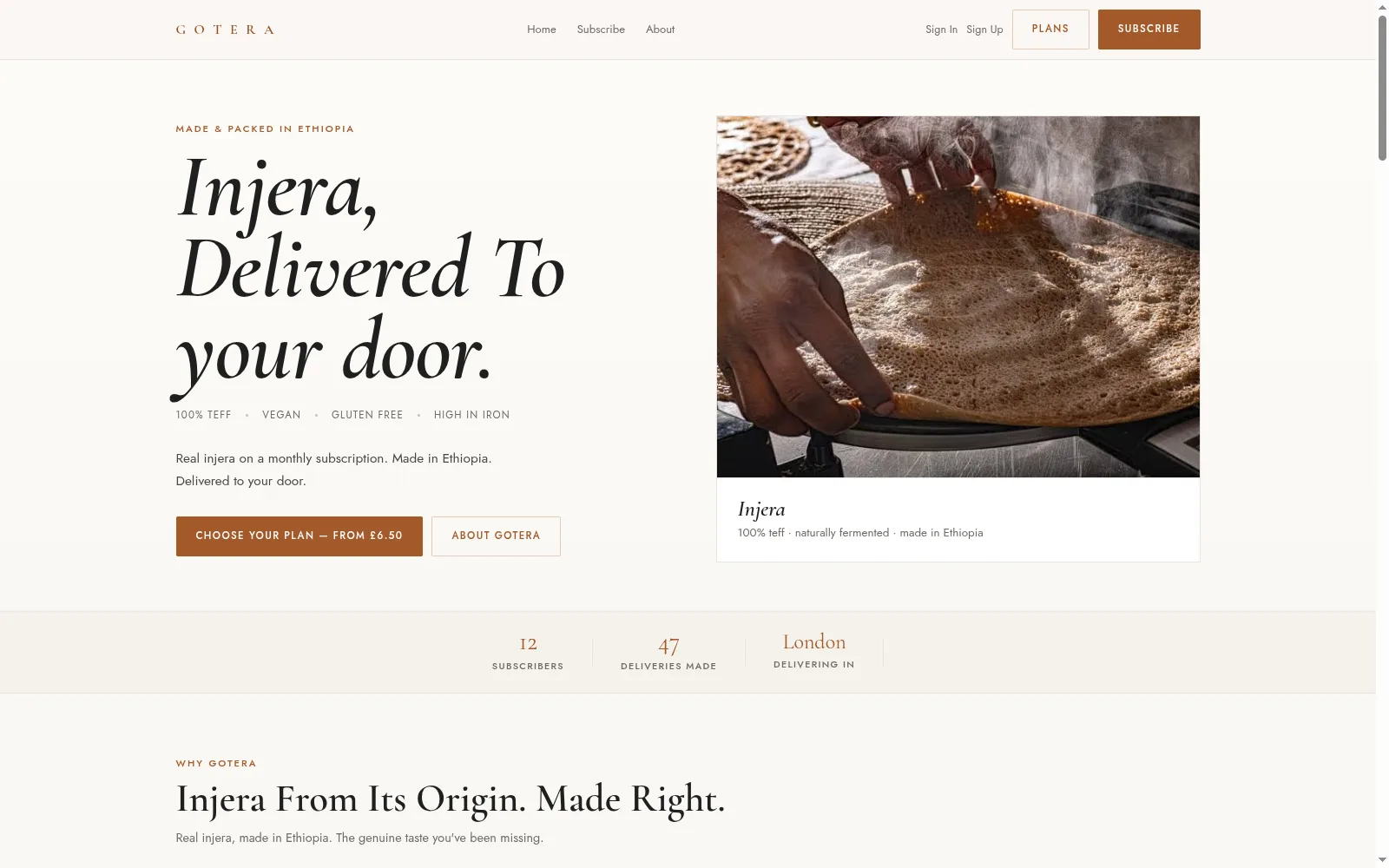 Gotera injera subscription home page