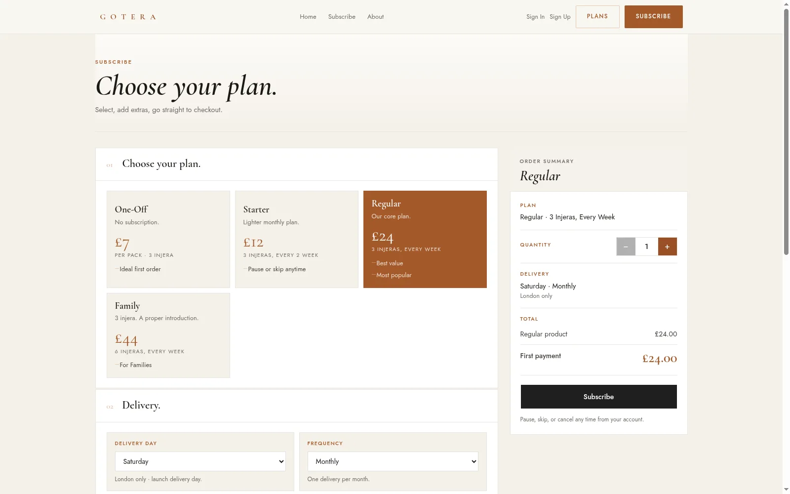 Gotera subscription plan selection