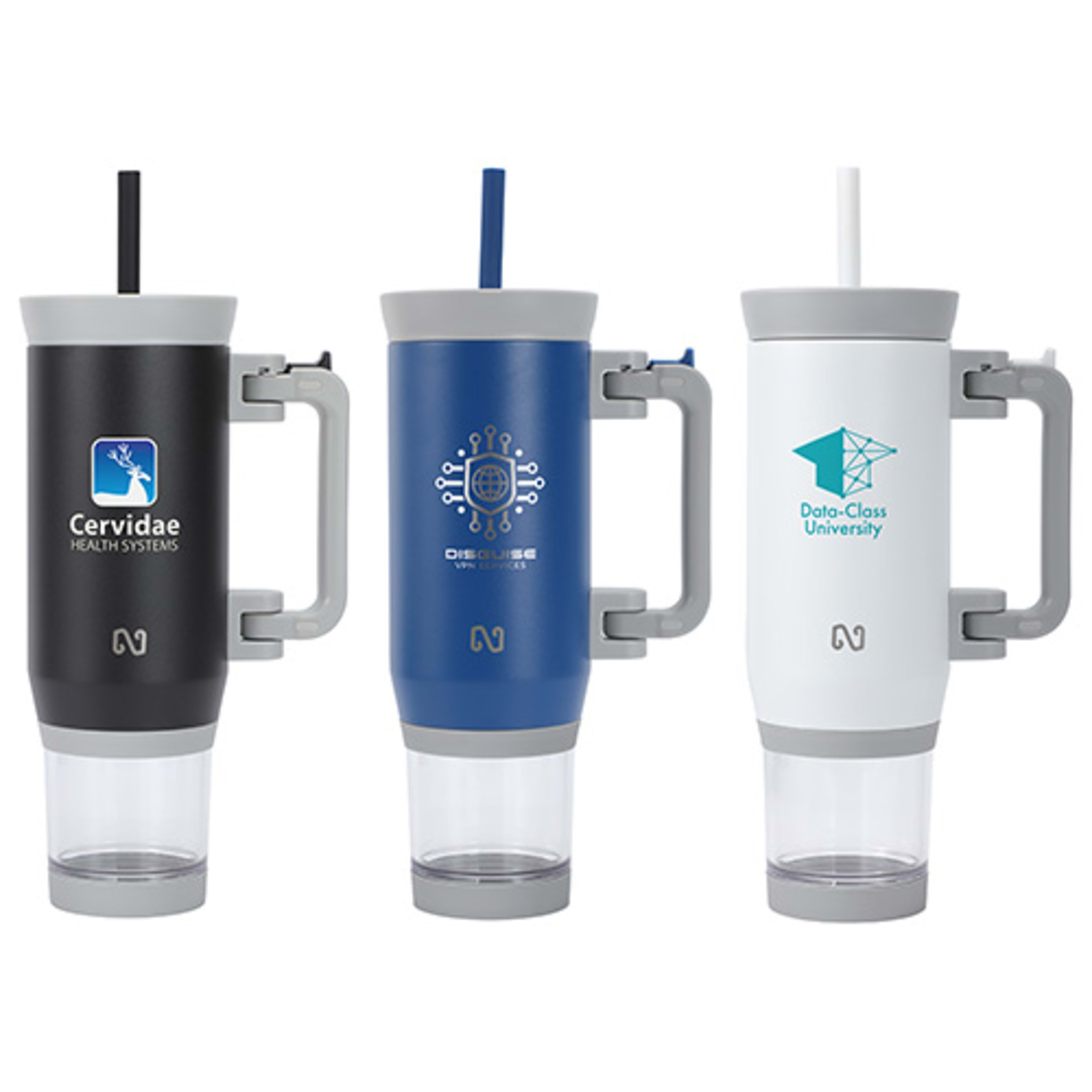 NAYAD® Quest 23 oz Stainless Steel Double-Wall Mug with Foldable Handle & Snack Cup - promotional product with custom logo