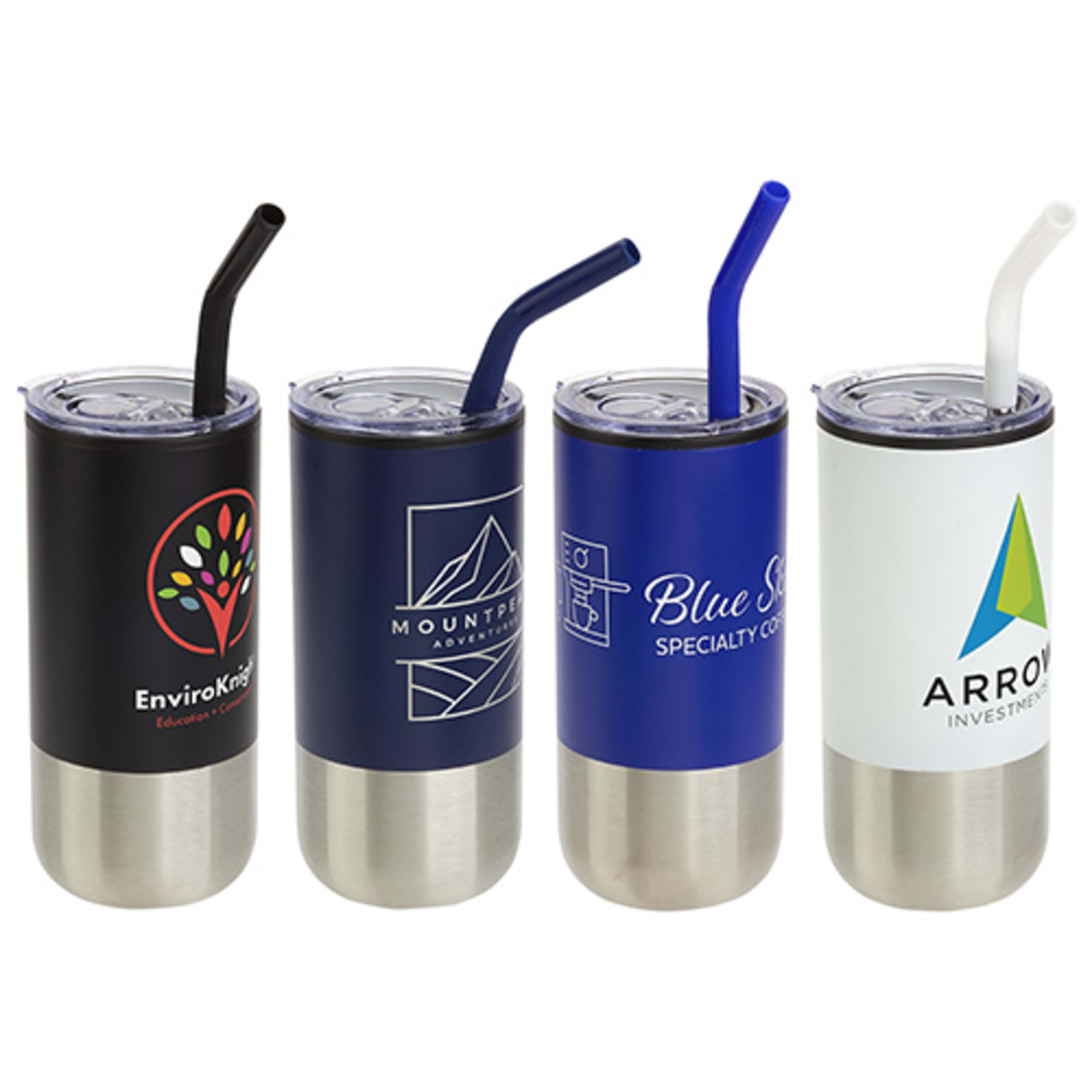 Oxford 16 oz Stainless Steel/Polypropylene Tumbler with Straw - promotional product with custom logo