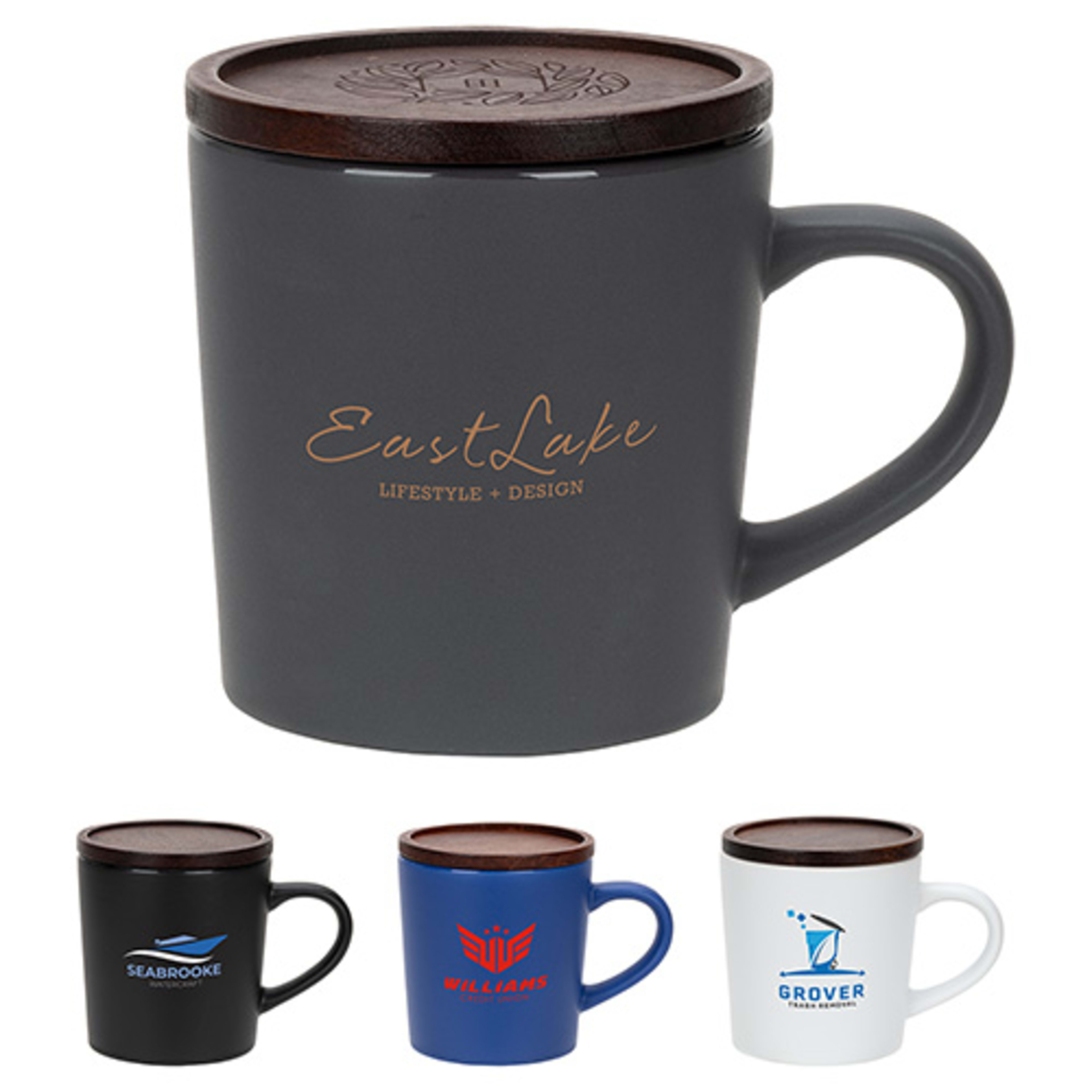 Circo 16 oz Ceramic Mug with Wooden Lid - promotional product with custom logo
