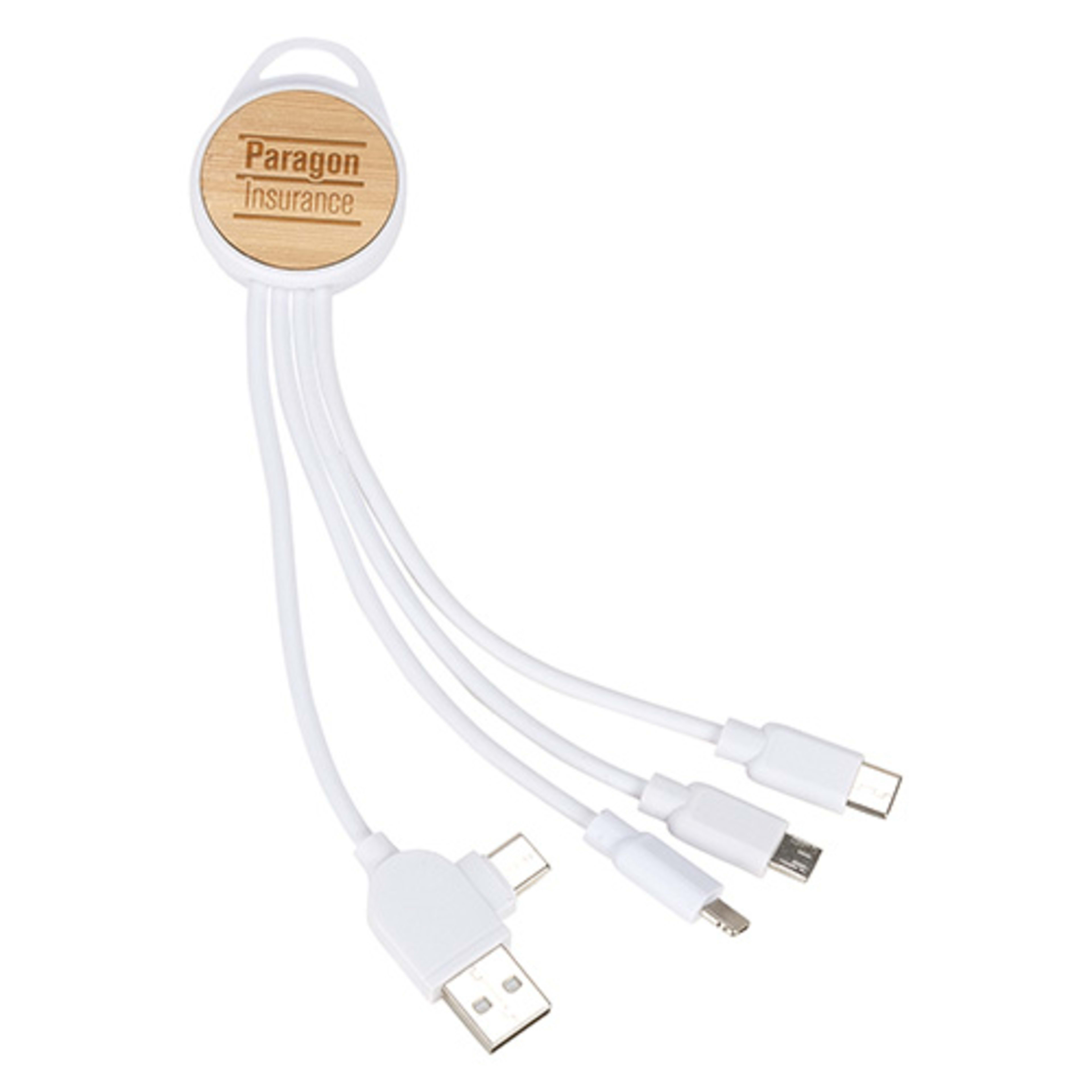 Bamboo 3-in-1 6" Charging Cable - promotional product with custom logo