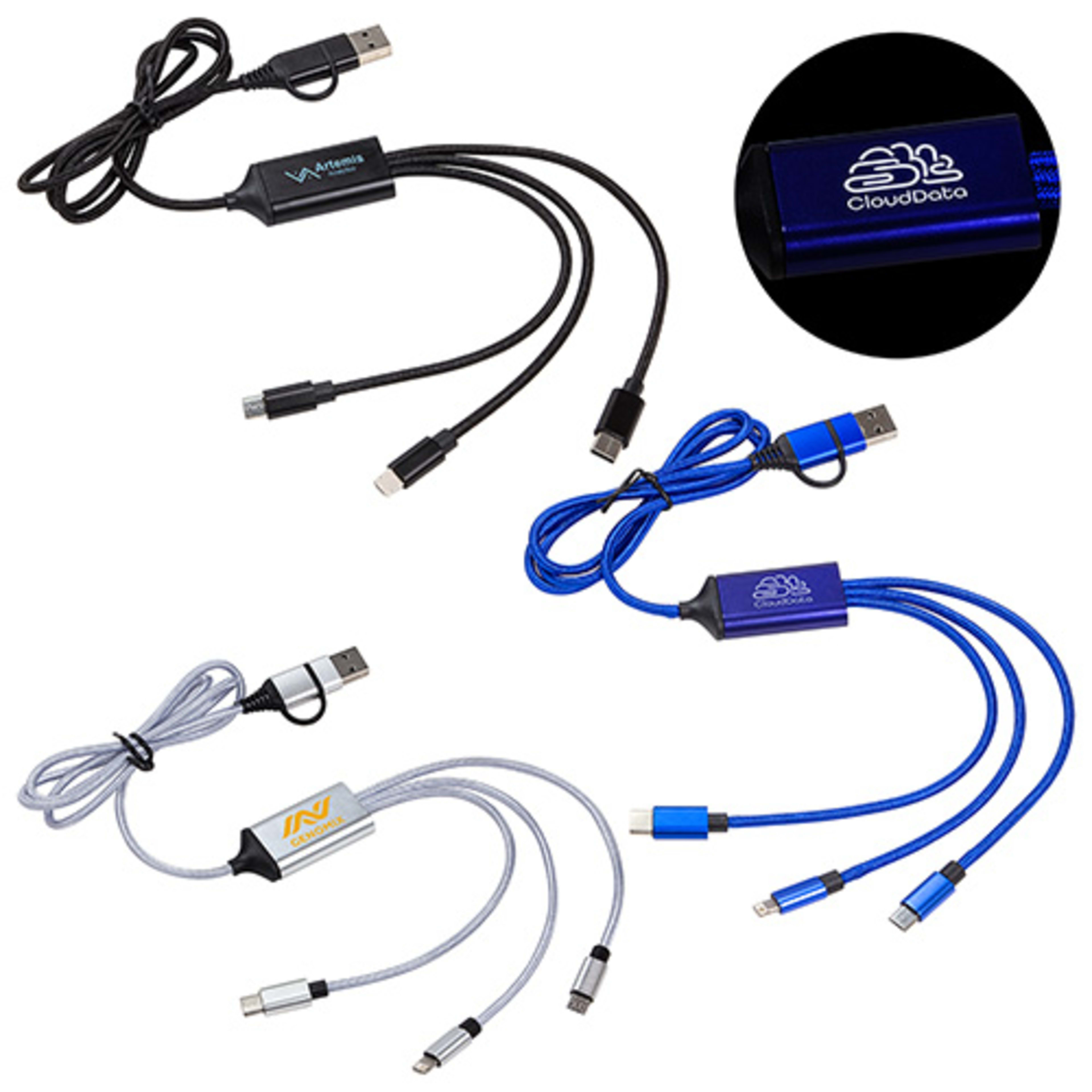 Traverse 3-in-1 Charging Cable - promotional product with custom logo