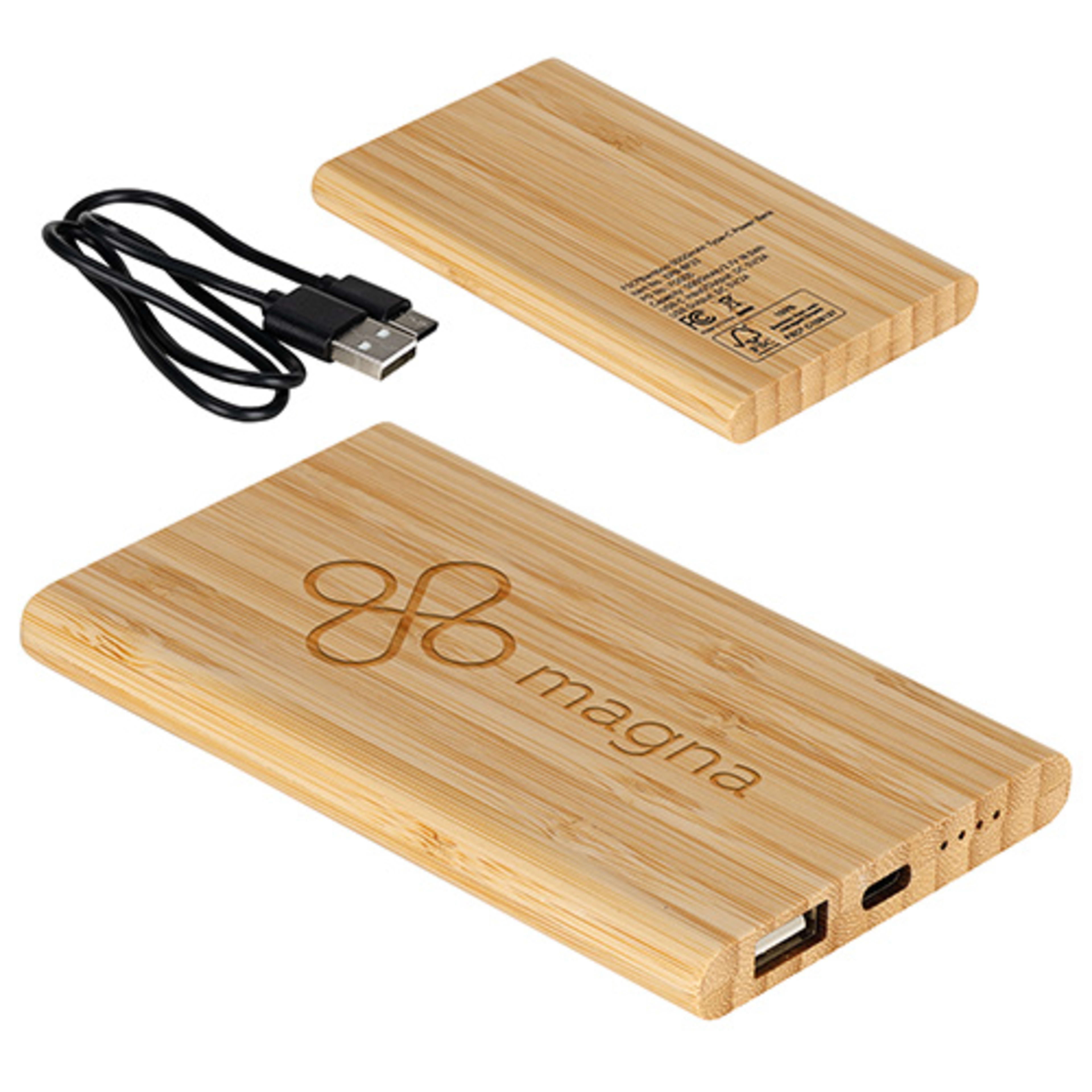 Bamboo 5000mAh Type-C Power Bank - promotional product with custom logo
