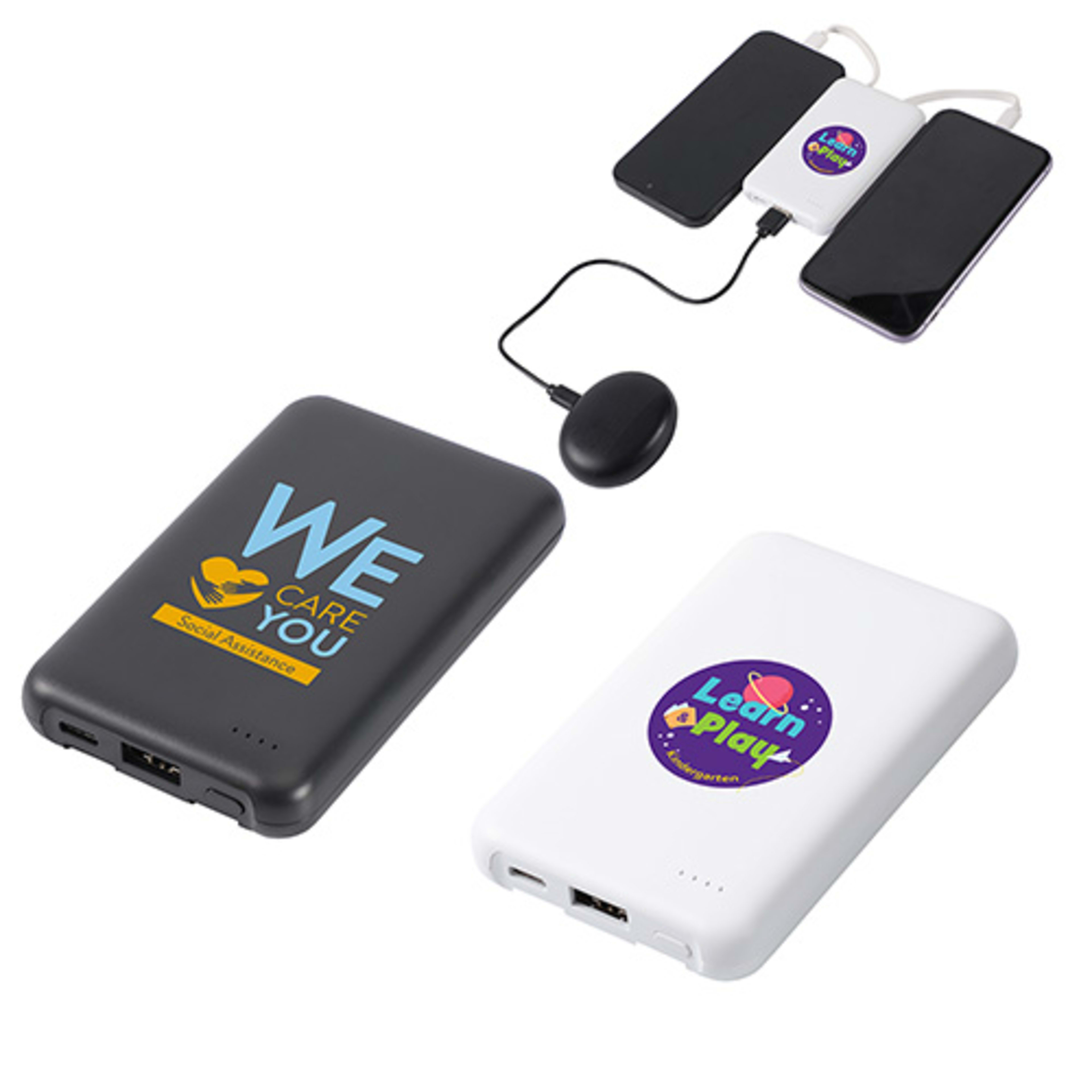 Guild 5000mAh UL-Listed Power Bank with Built-in Cables - promotional product with custom logo