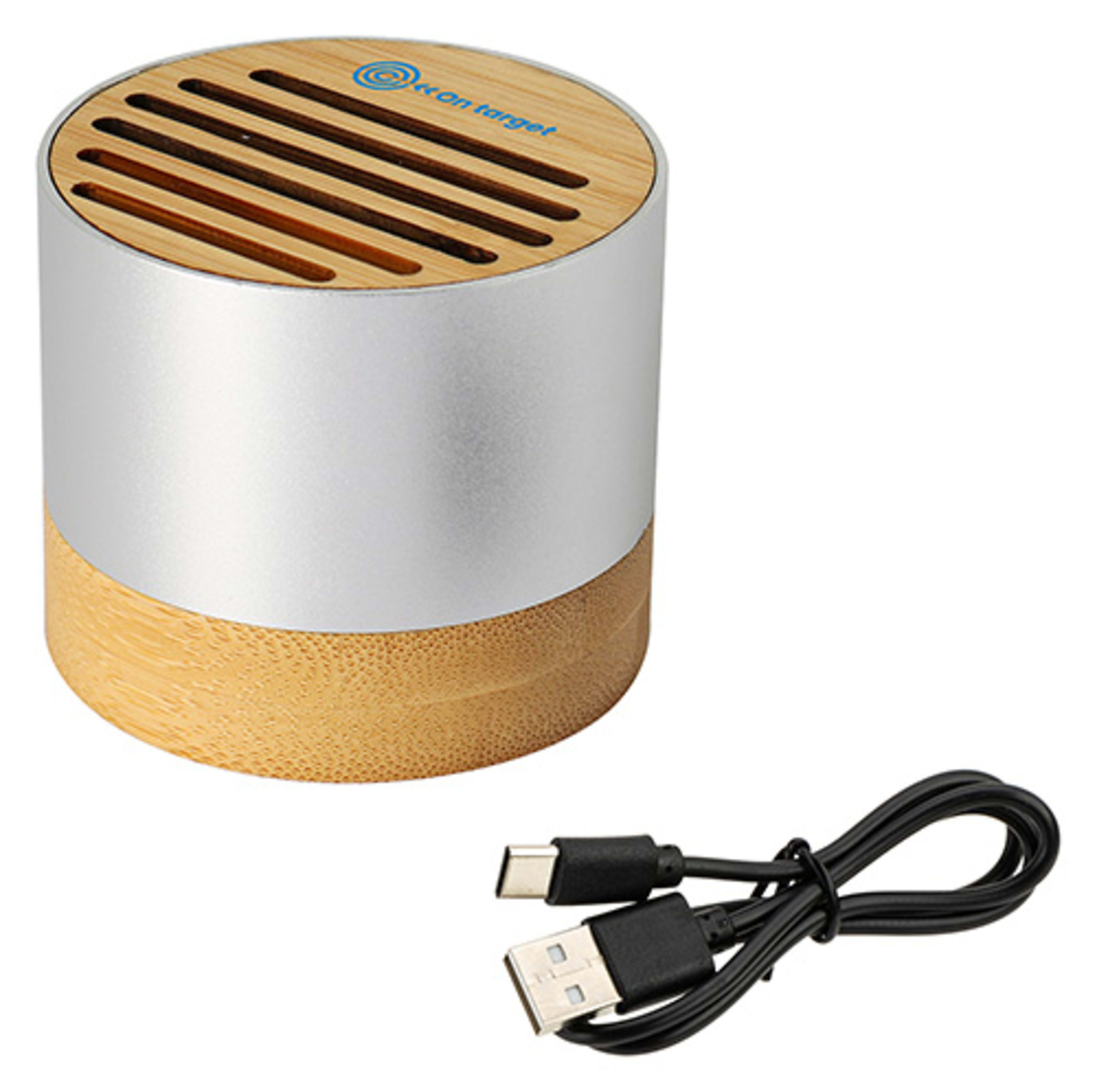 EcoSound Bamboo/Recycled Aluminum Wireless Speaker - promotional product with custom logo