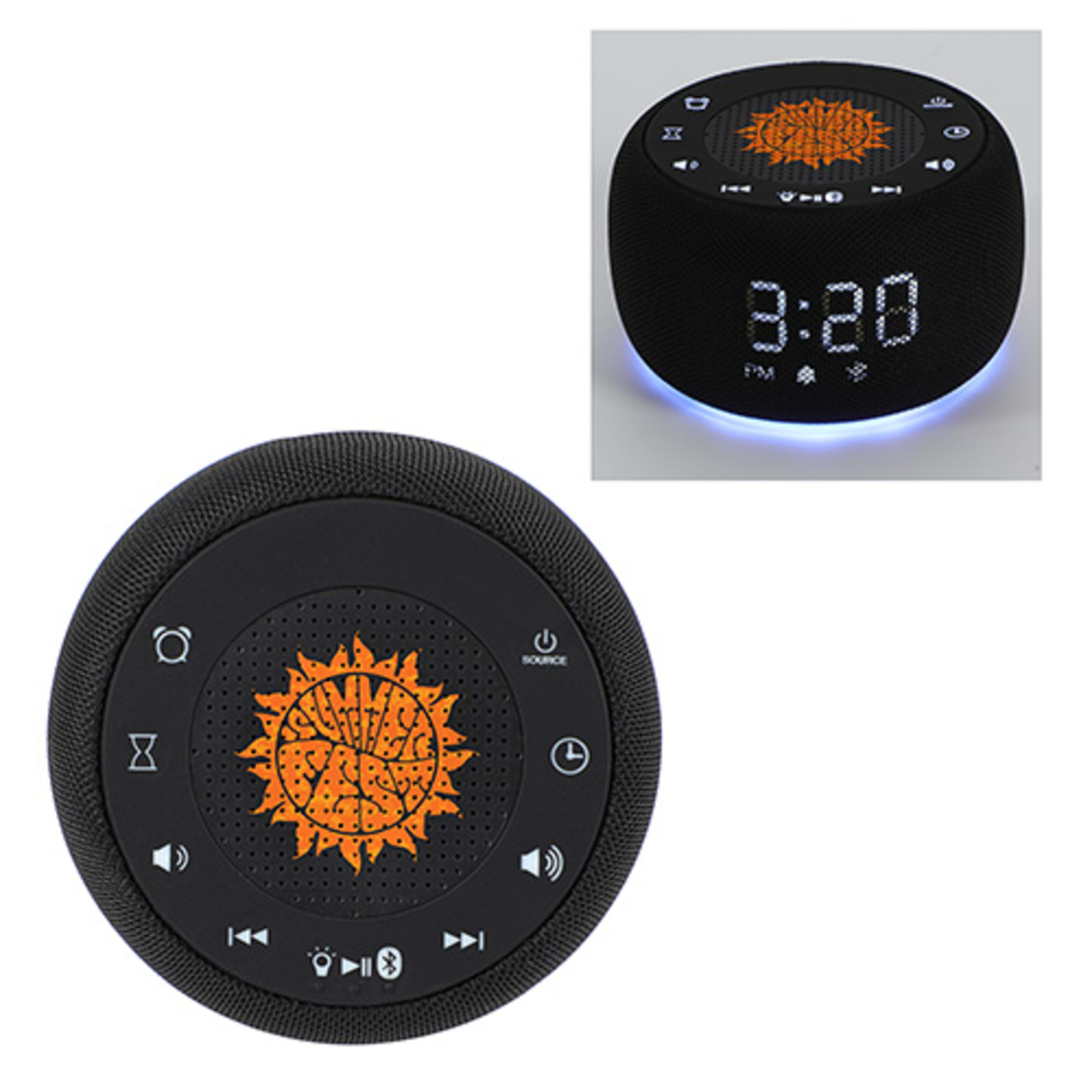 Meridian Digital Clock with Wireless Speaker & White Noise Sounds - promotional product with custom logo