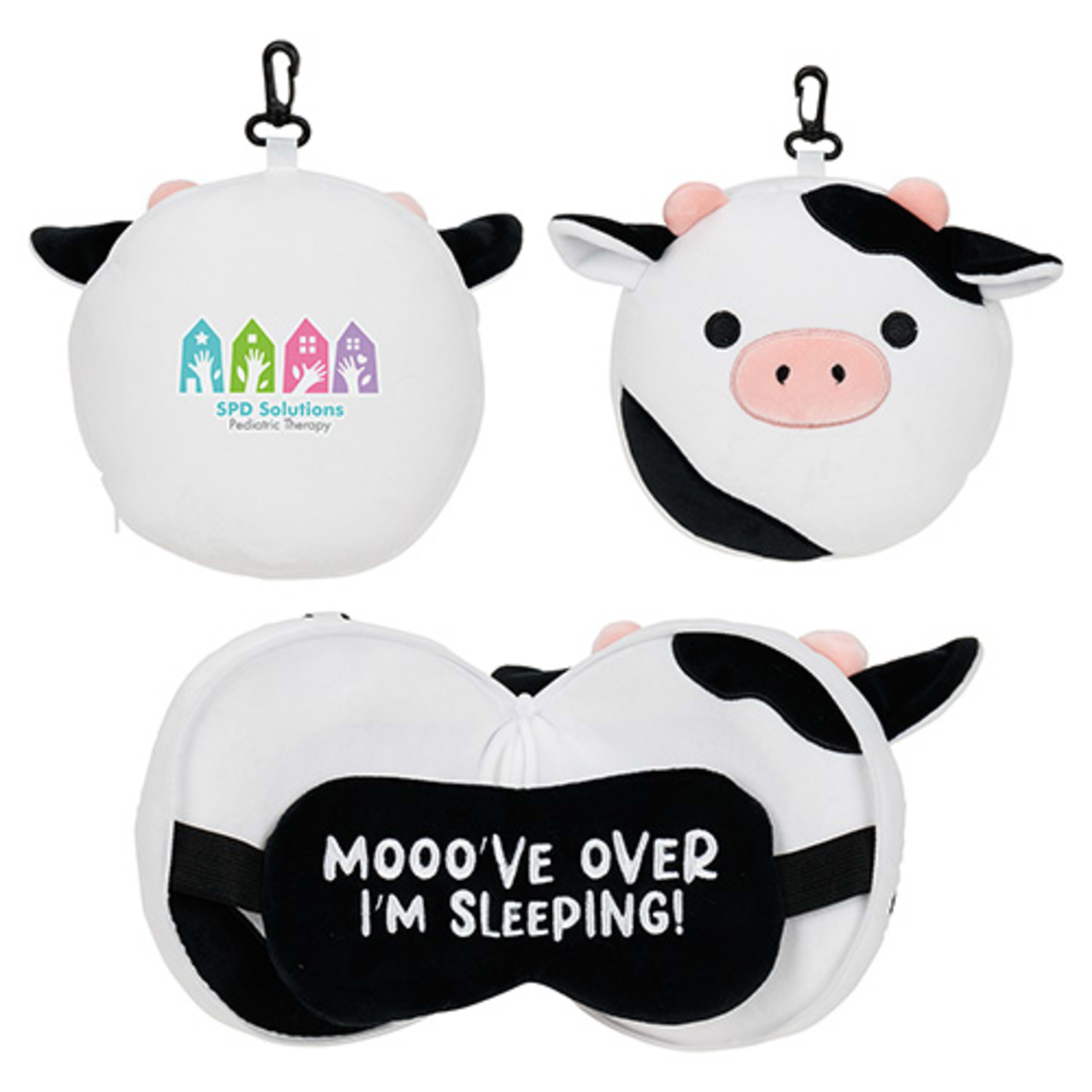 Comfort Pals™ Cow 2-in-1 Pillow Sleep Mask - promotional product with custom logo
