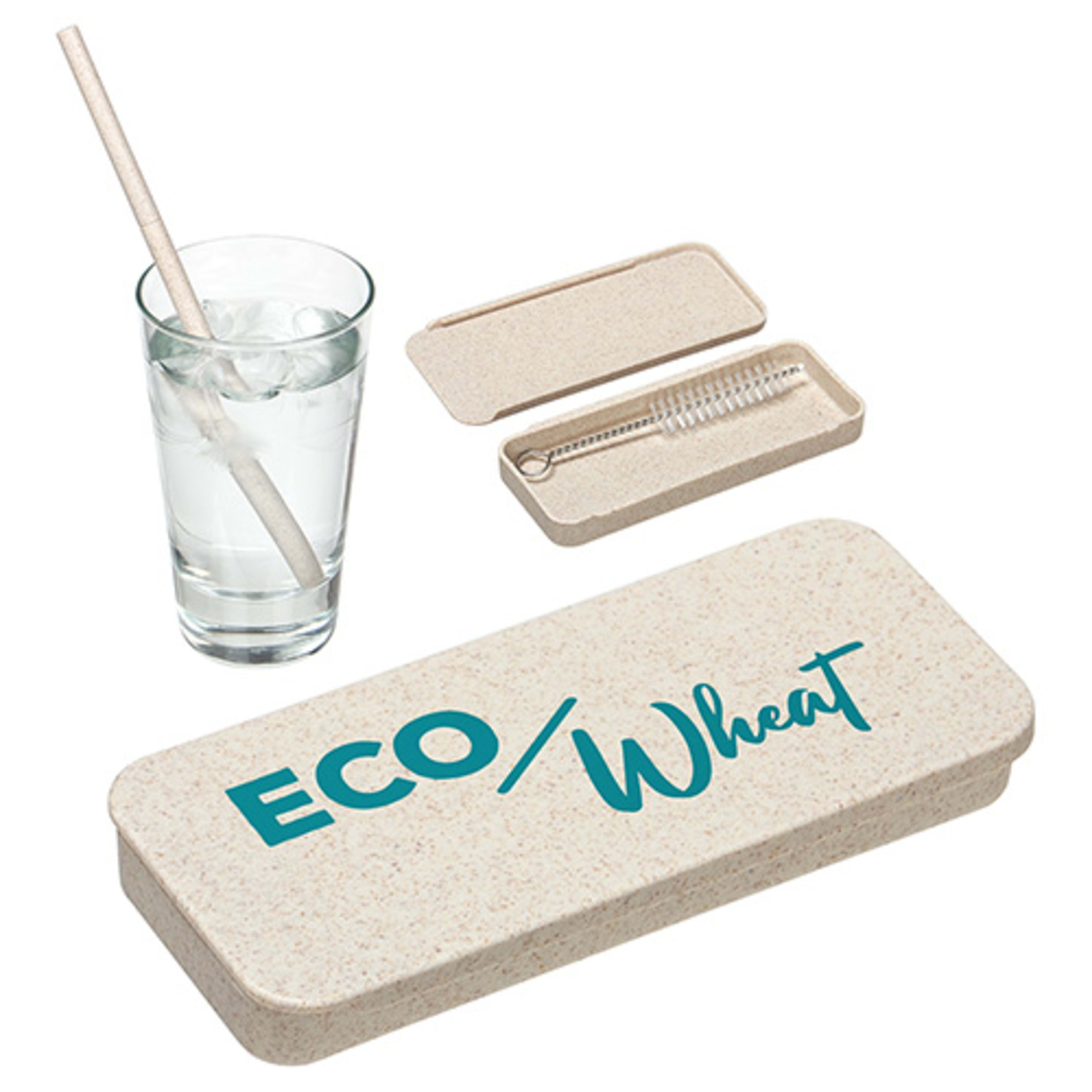 Eco Wheat Straw Kit With Cleaning Brush - promotional product with custom logo
