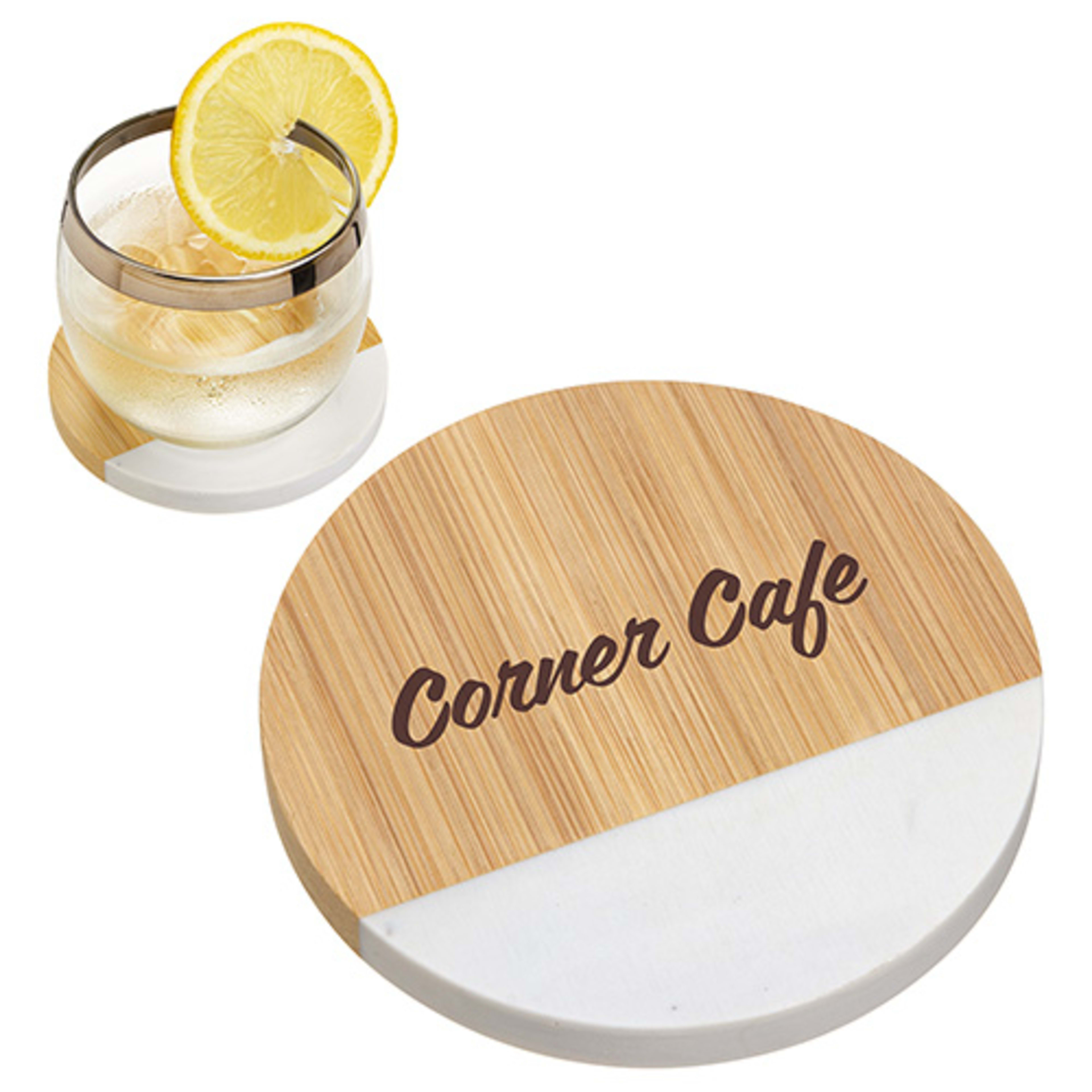 Bamboo/Marble Combo Coaster - promotional product with custom logo