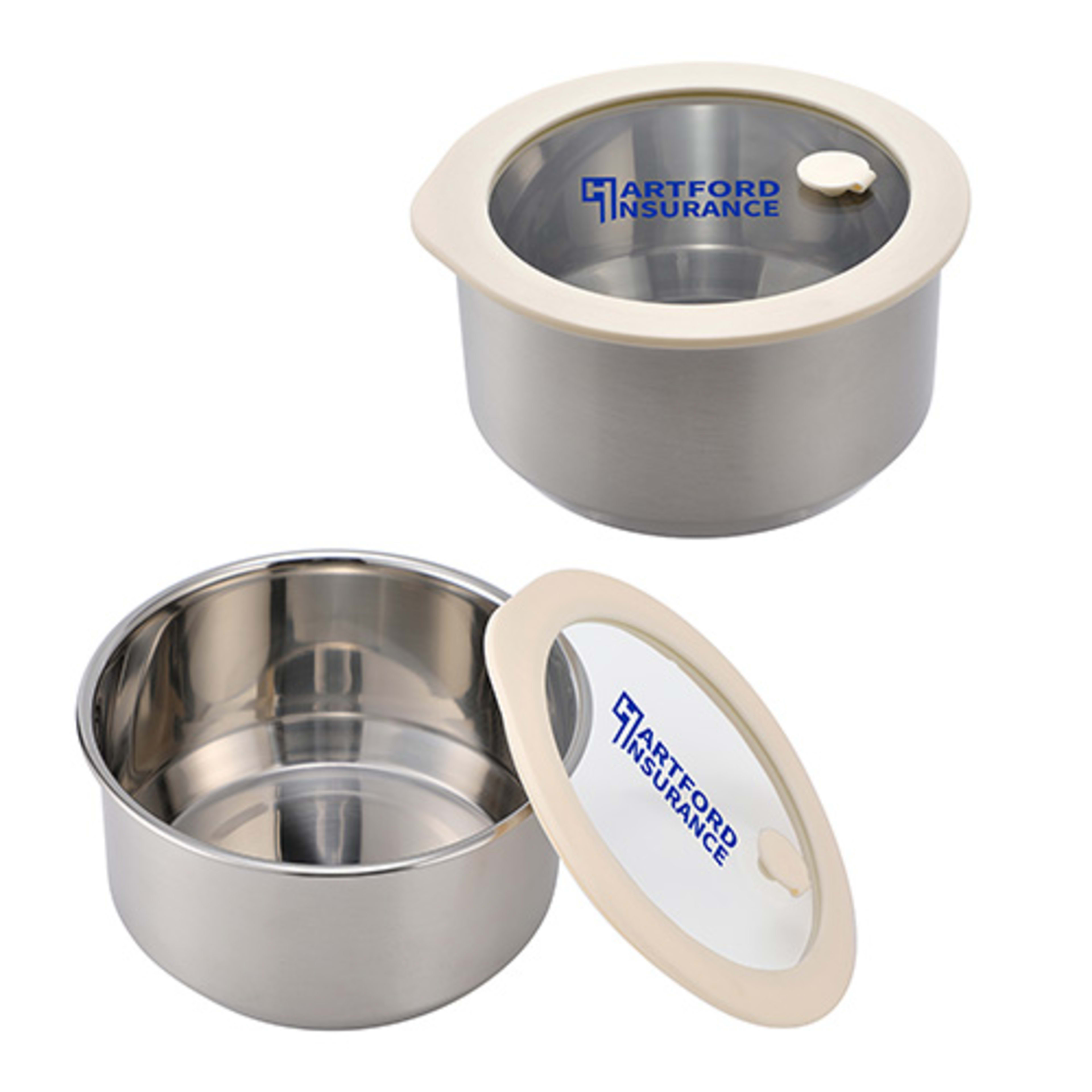 Prima 38 oz Microwaveable Stainless Steel Bowl With Vented Glass Lid - promotional product with custom logo