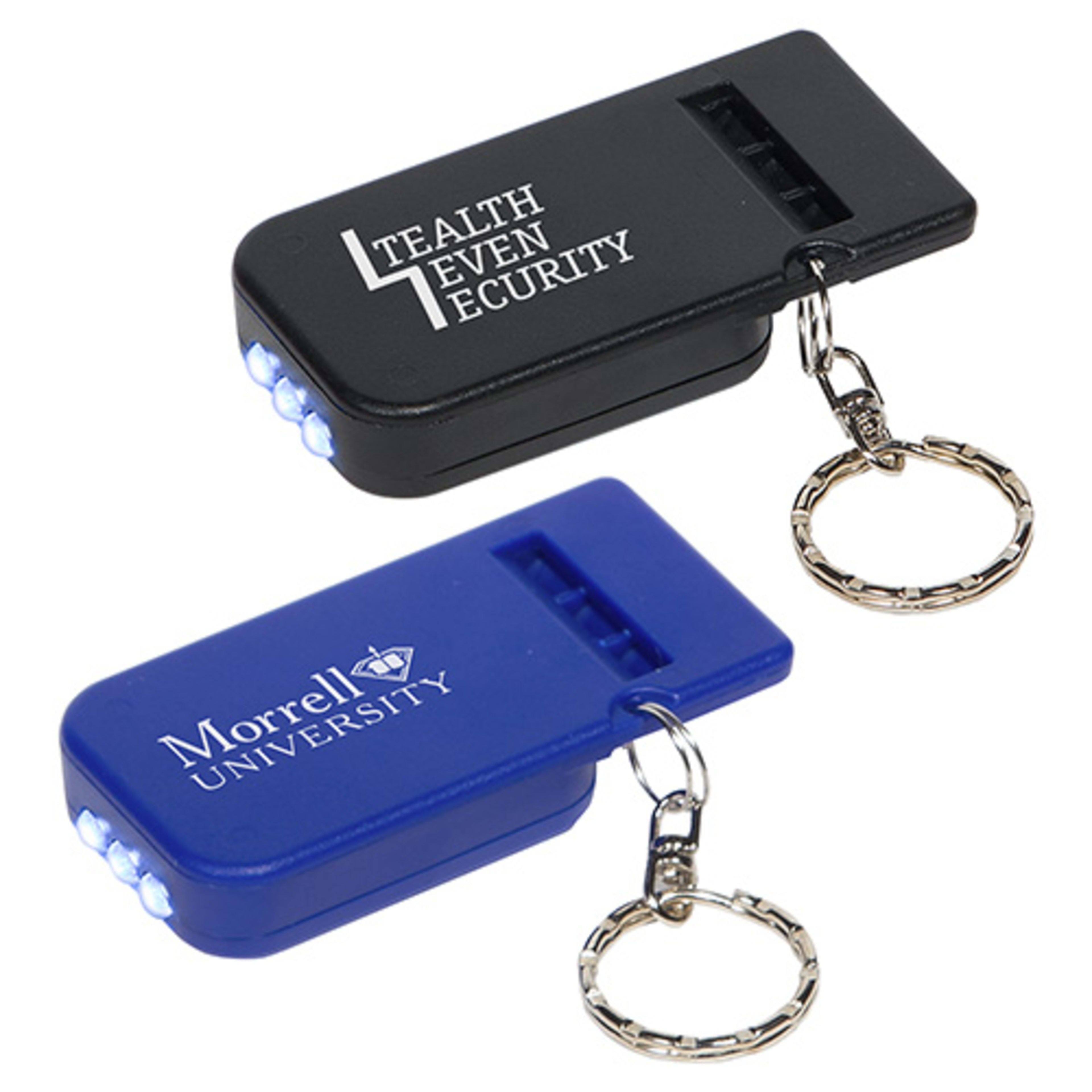 Solar Powered Light & Whistle Key Chain - promotional product with custom logo