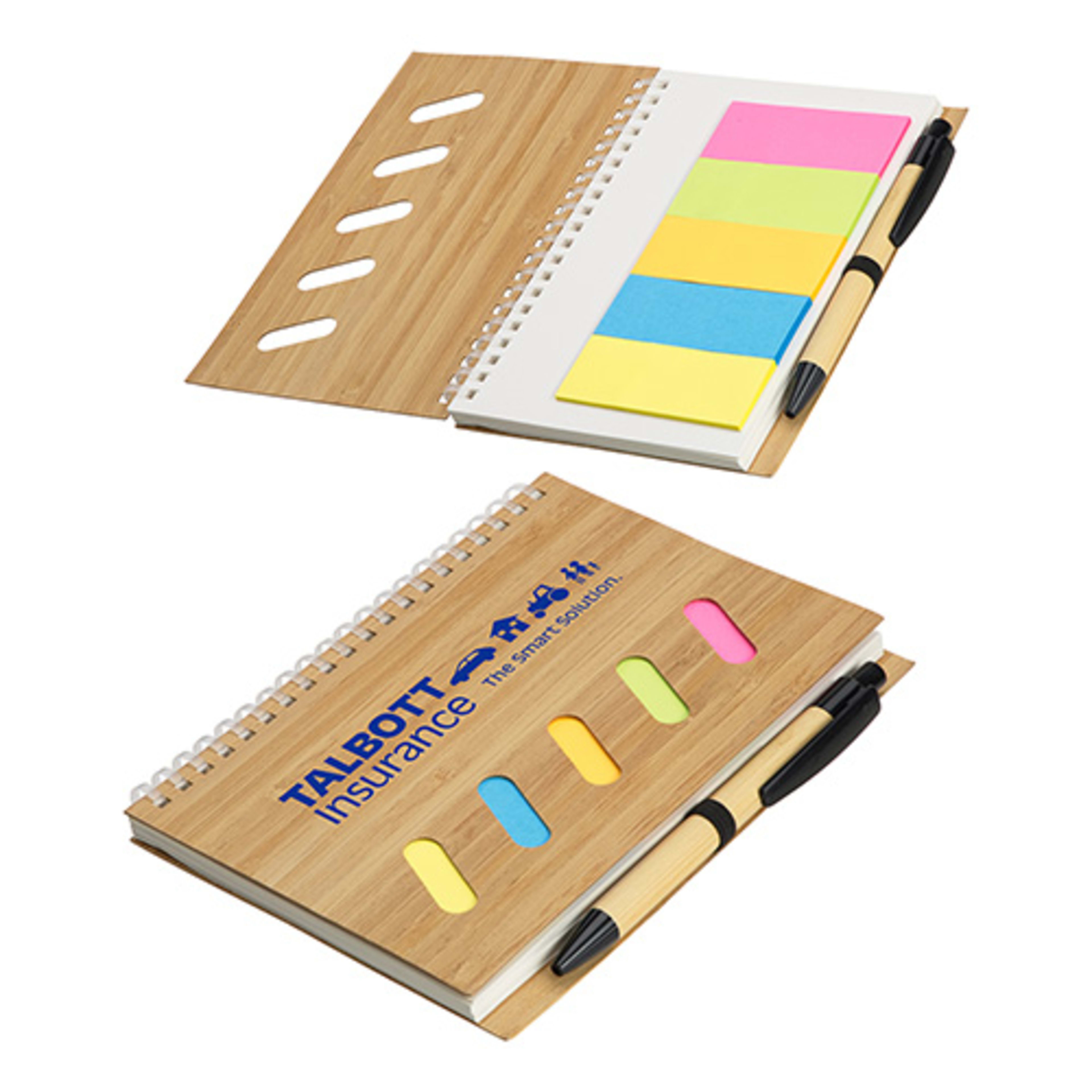 Bamboo Soft Spiral Notebook With Sticky Notes - promotional product with custom logo