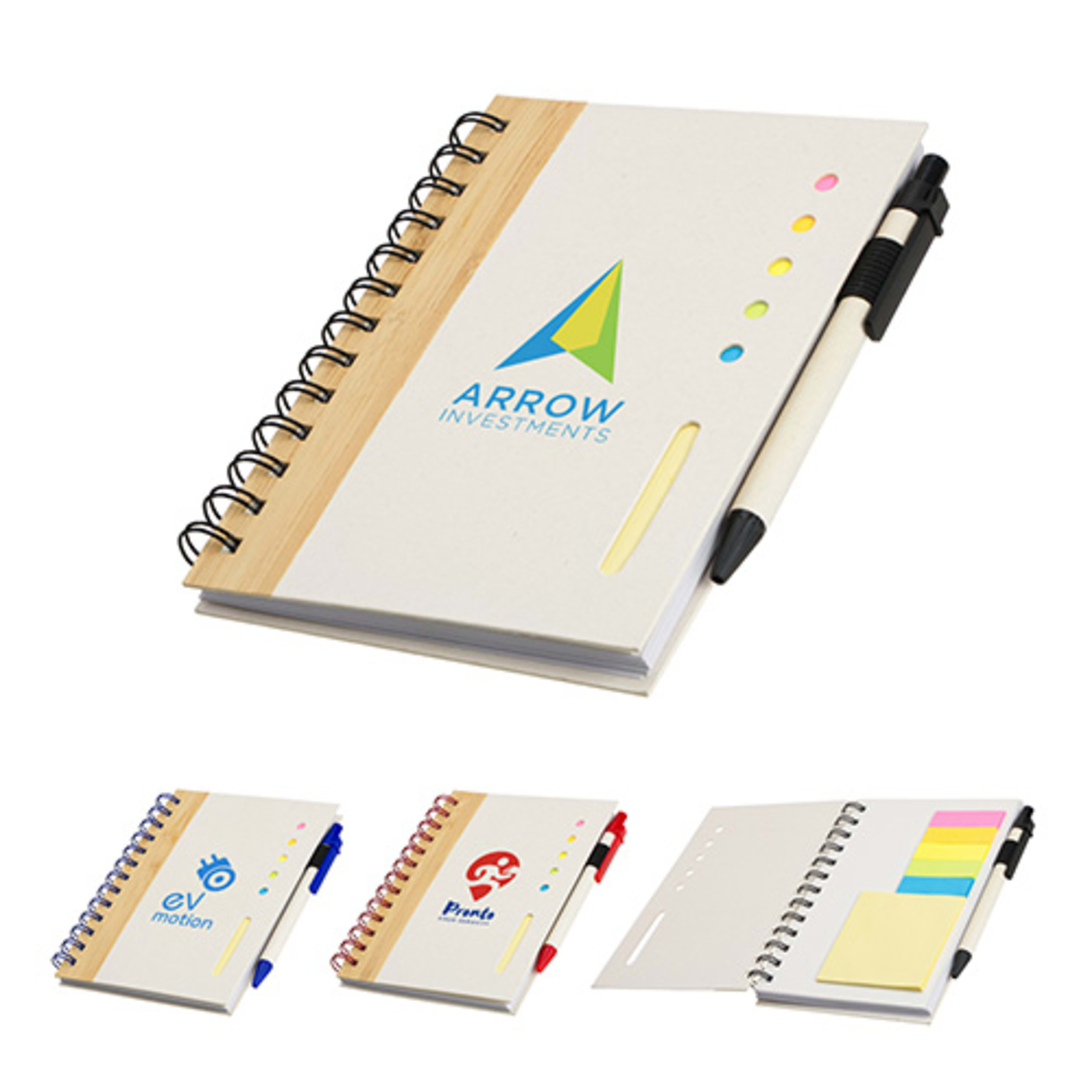 Camber Spiral Notebook with Colorful Sticky Notes & Pen - promotional product with custom logo