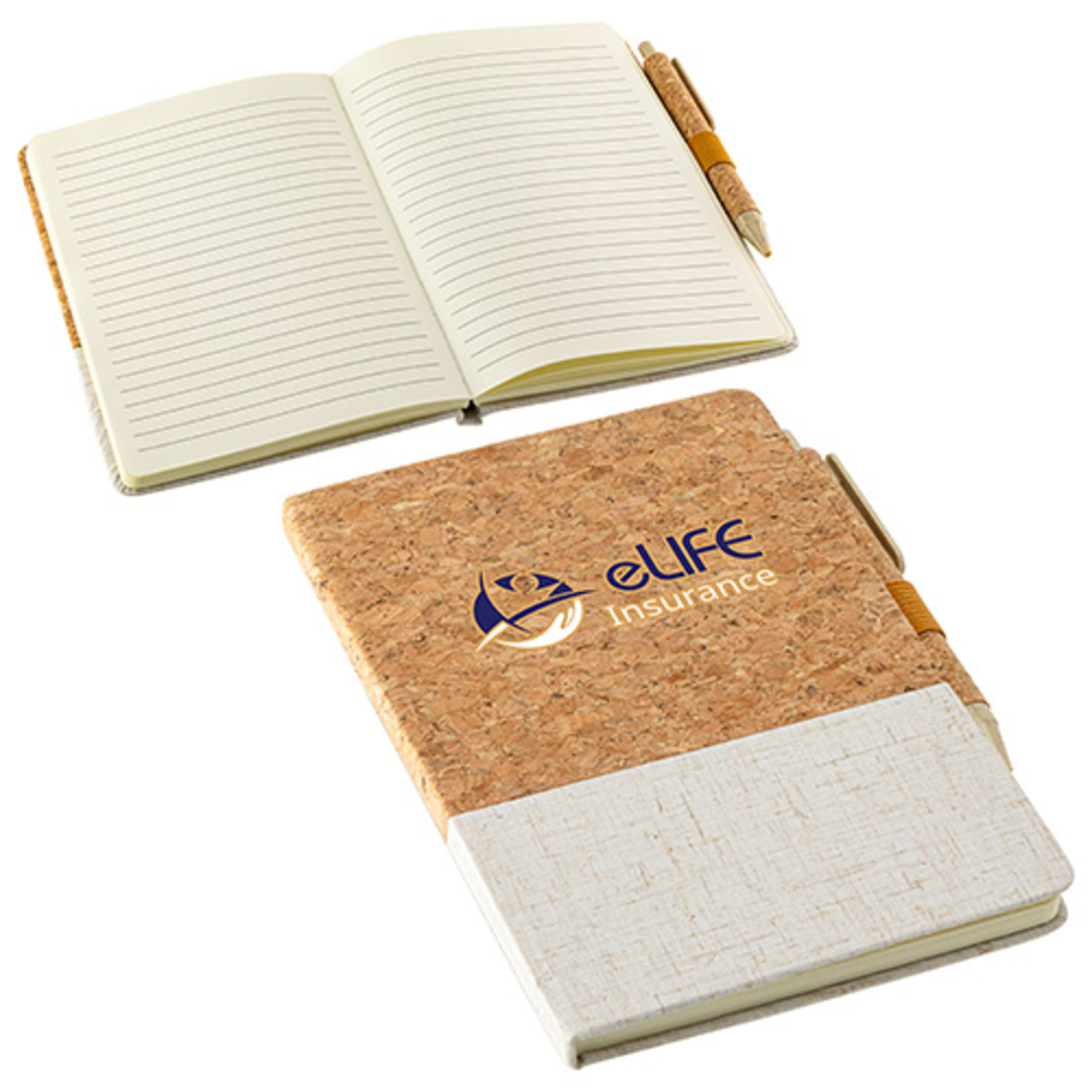 Cork & Linen Journal with Eco Pen - promotional product with custom logo