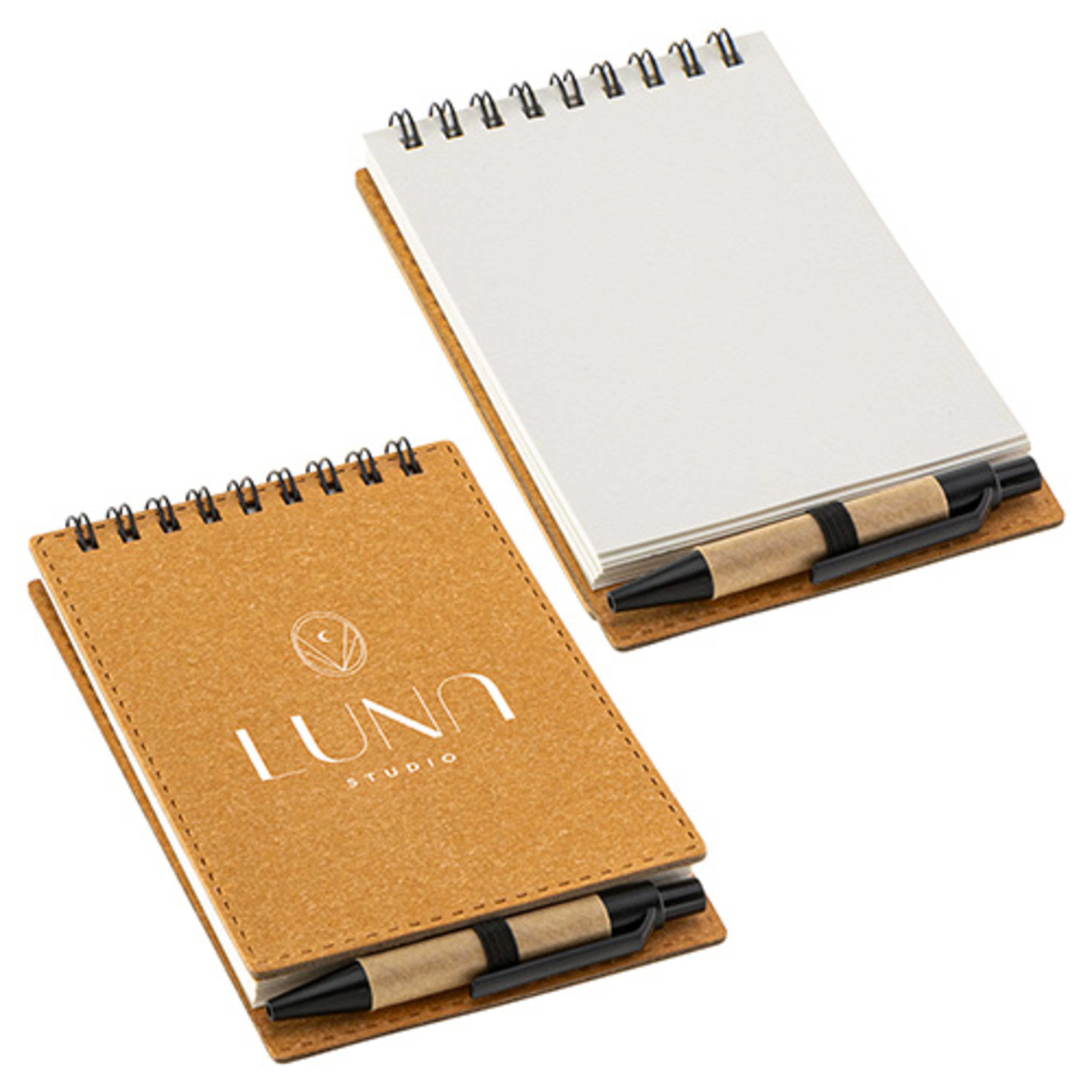 Flip Recycled Spiral Notebook with Pen - promotional product with custom logo