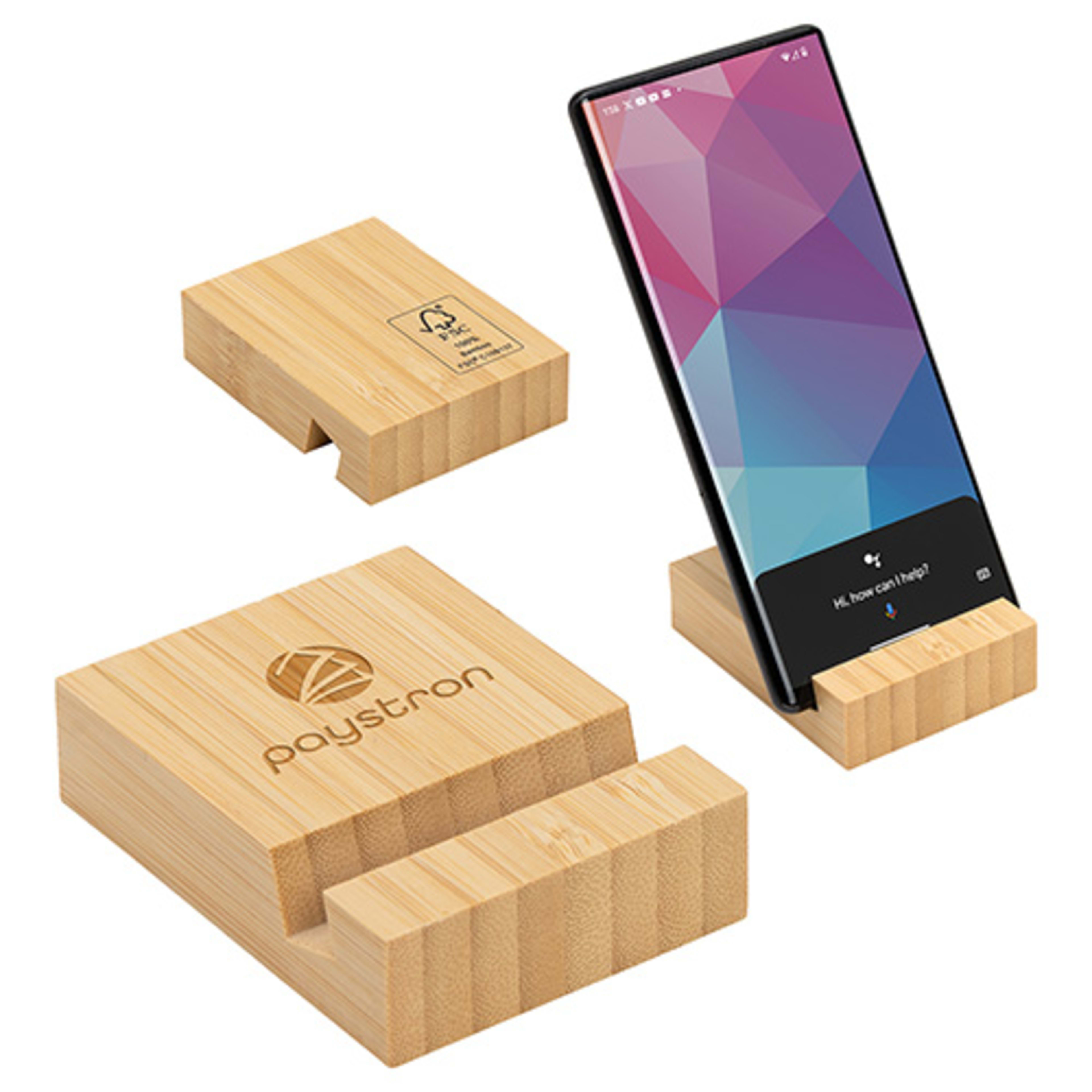 Bamboo Bloc Phone Stand - promotional product with custom logo