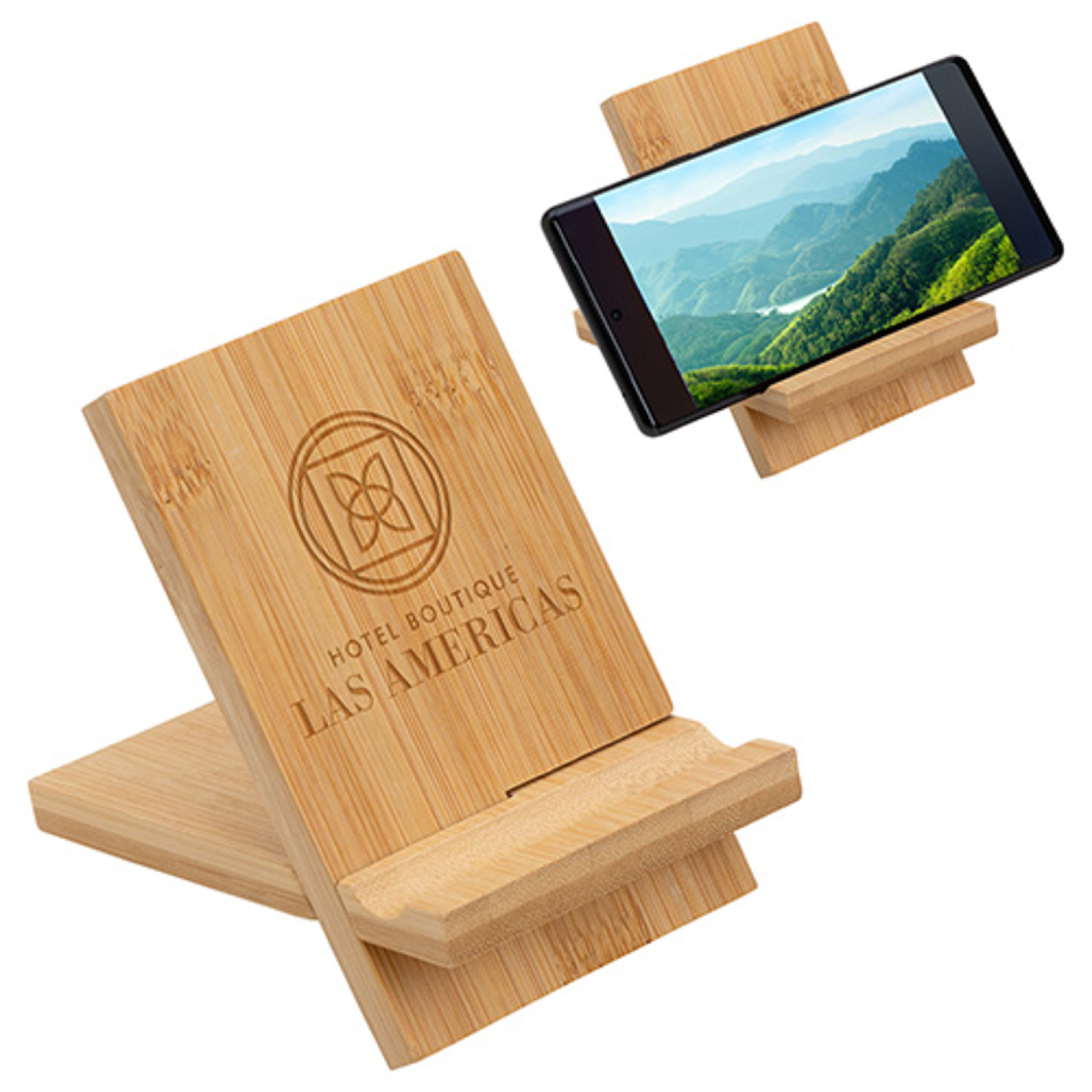 Bamboo Portable Phone Stand - promotional product with custom logo