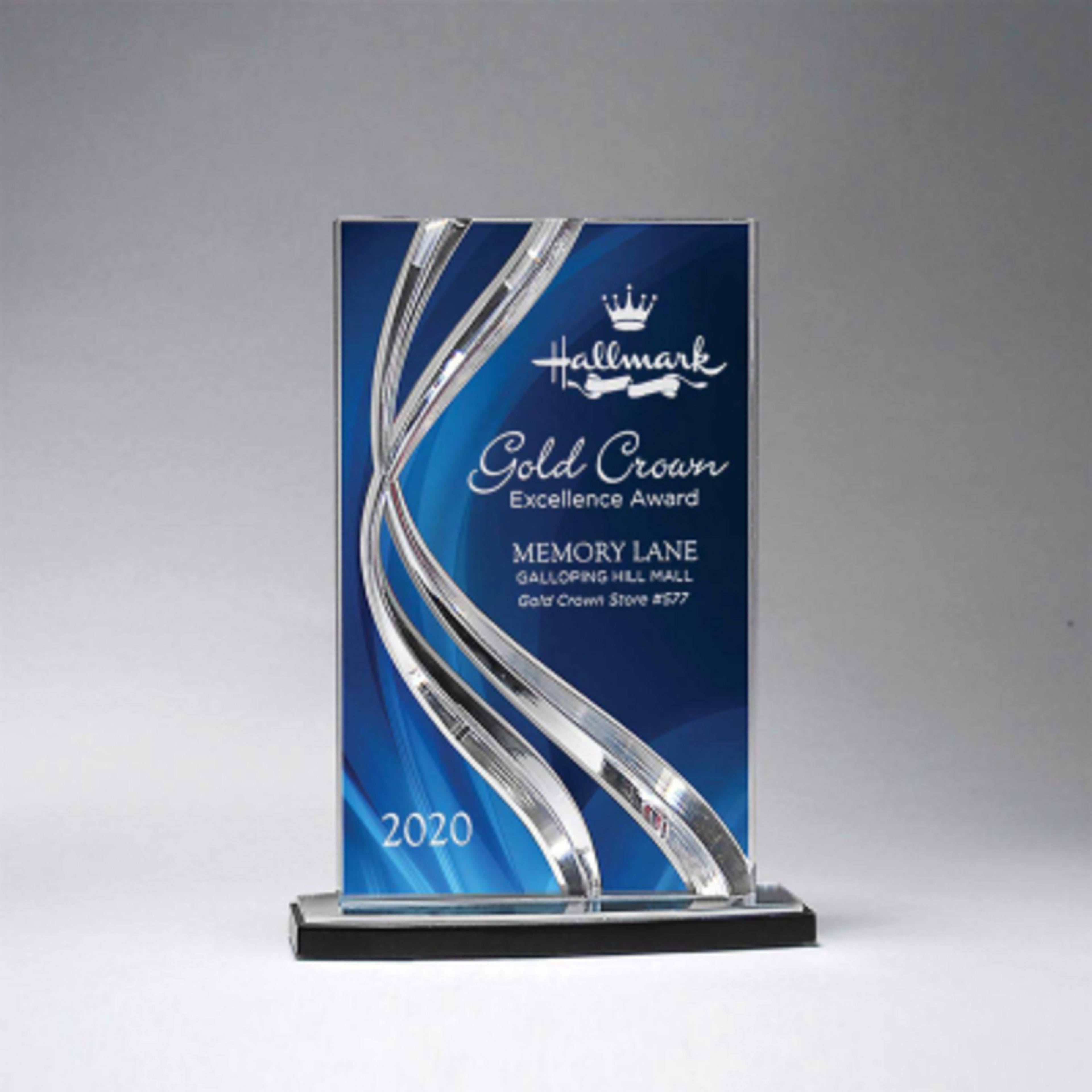 Lucite Acrylic Award Sweeping Ribbon Design - 6.25 x 8.5 in - Group Shot - promotional product with custom logo