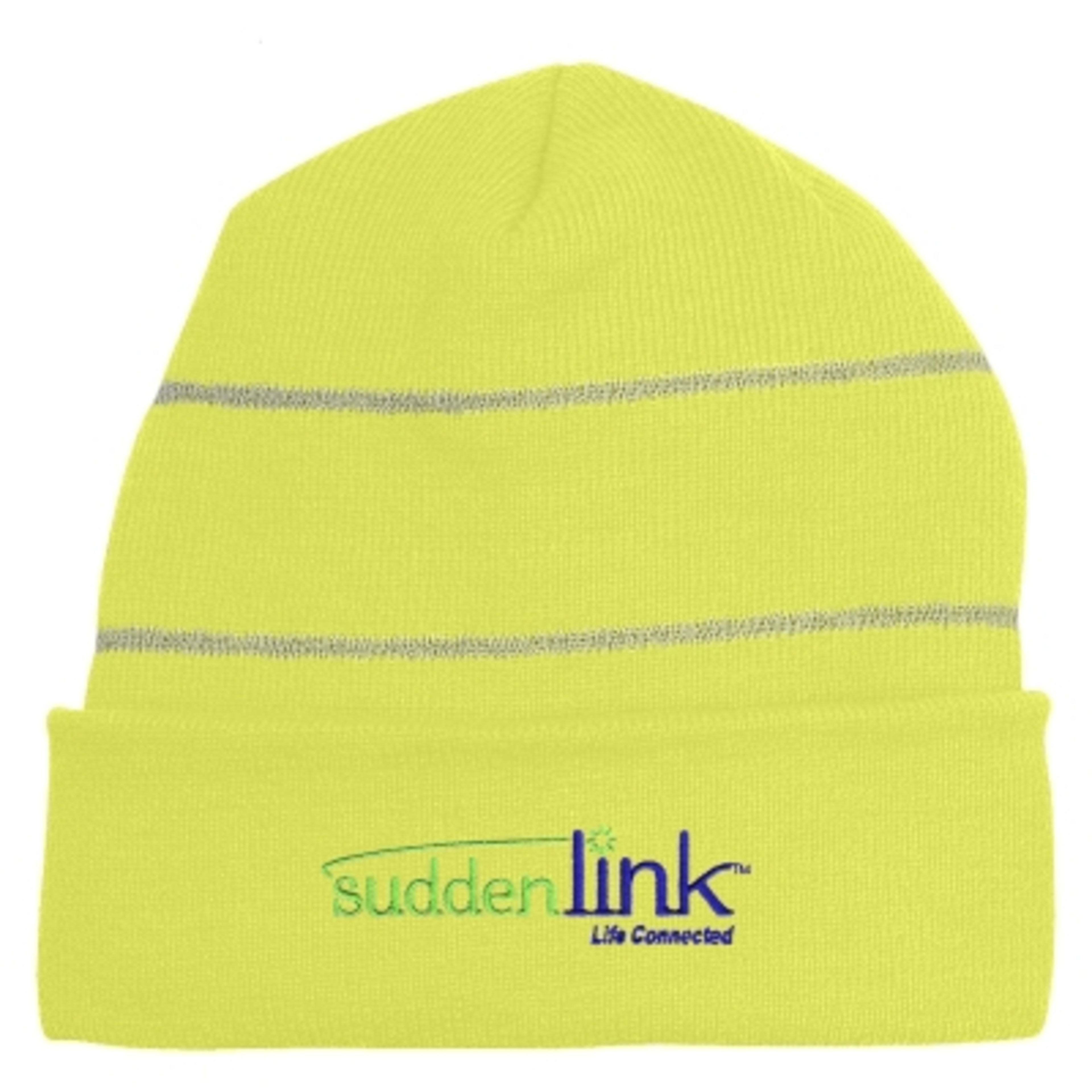 Beanie Knit Reflective Stripes Acrylic - One Size - NEO/NYE - Embroidery - product view 1