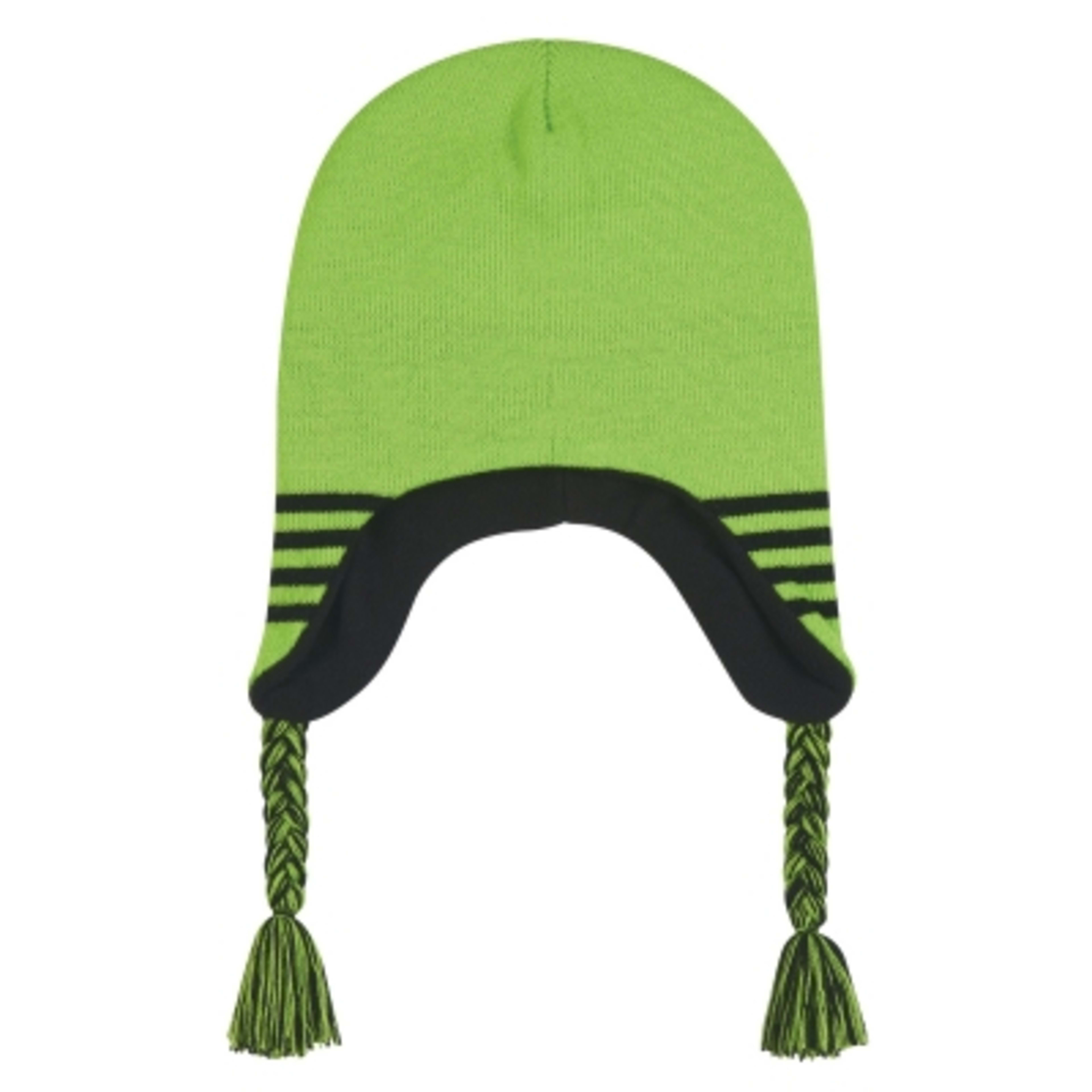 Ski Beanie with Ear Flaps - Acrylic Fleece Lined (One Size) - lime - product view 3